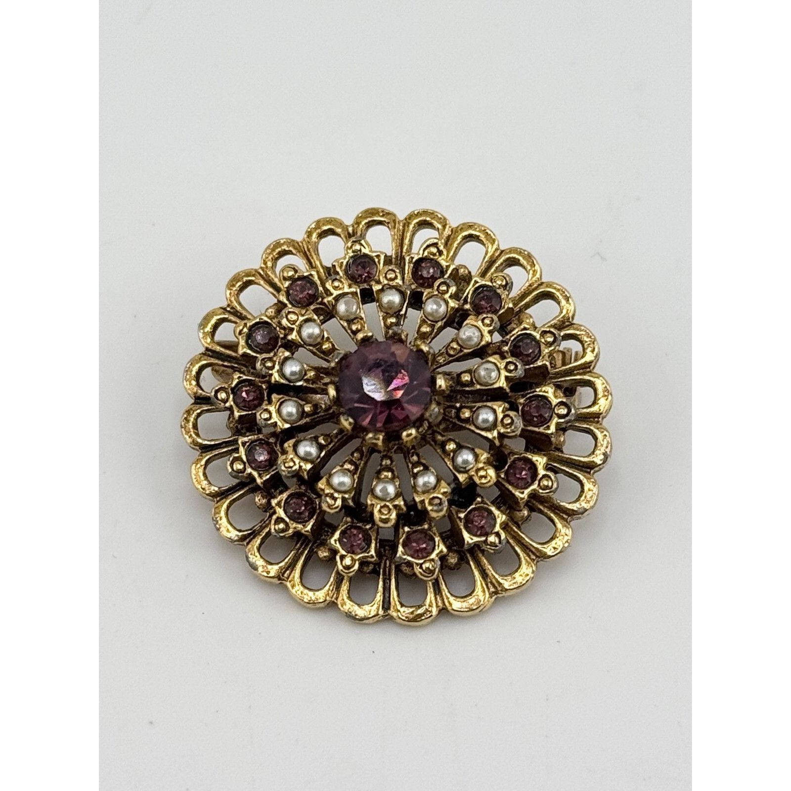 Vintage Vintage ART Arthur Pepper Purple Rhinestone Flower Brooch Pi Size ONE SIZE - 4 Thumbnail