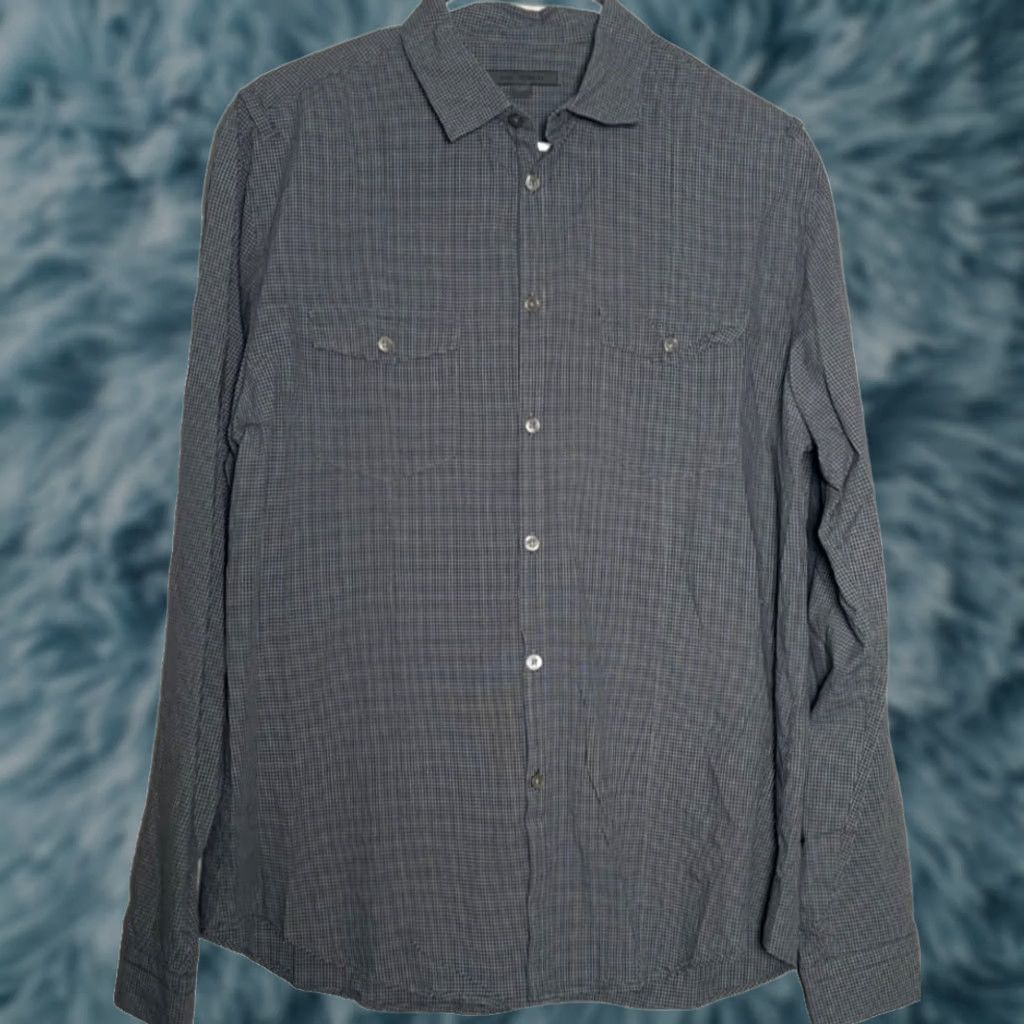 John Varvatos John Varvatos Shirt Large Blue Check Long Sleeve Button Up Pockets Men's Size US L / EU 52-54 / 3 - 1 Thumbnail