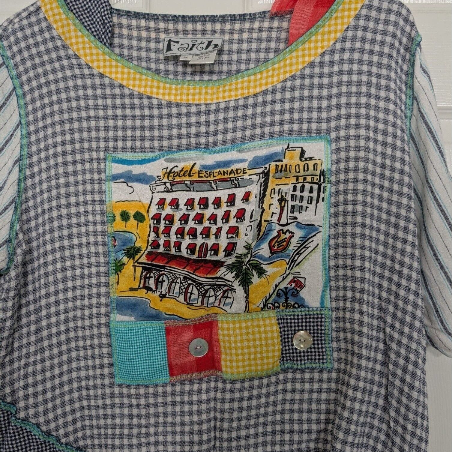 Designer Faith Gingham Check Crop Shirt Womens Size XL Blue Cottage Size XL / US 12-14 / IT 48-50 - 3 Thumbnail