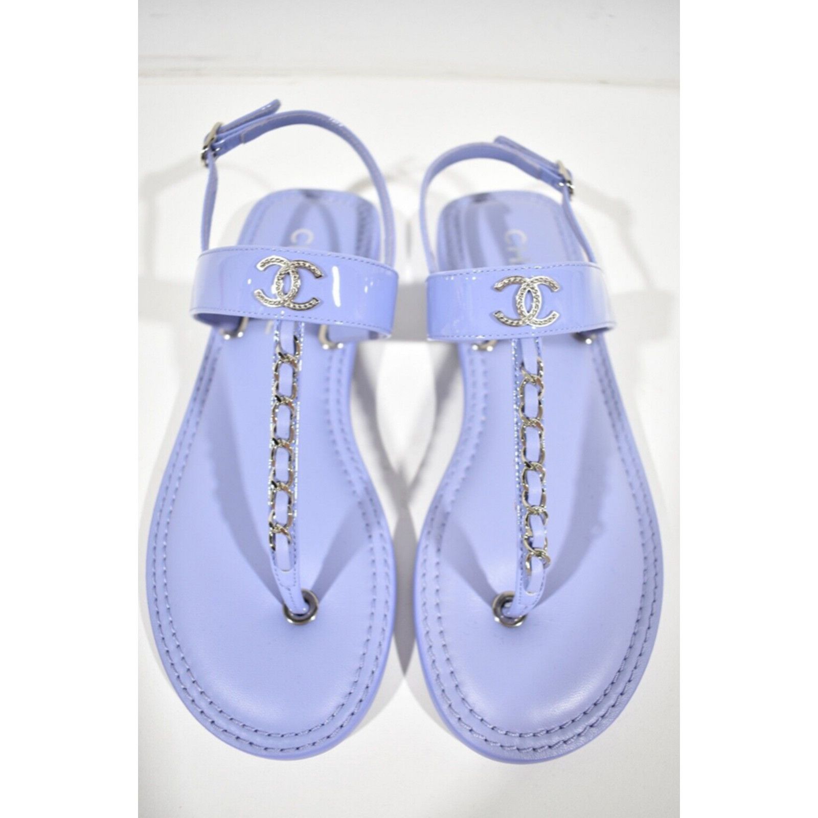 Chanel Chanel 22C Purple Patent Silver Chain CC Logo Mule Slide Size US 7 / IT 37 - 6 Thumbnail