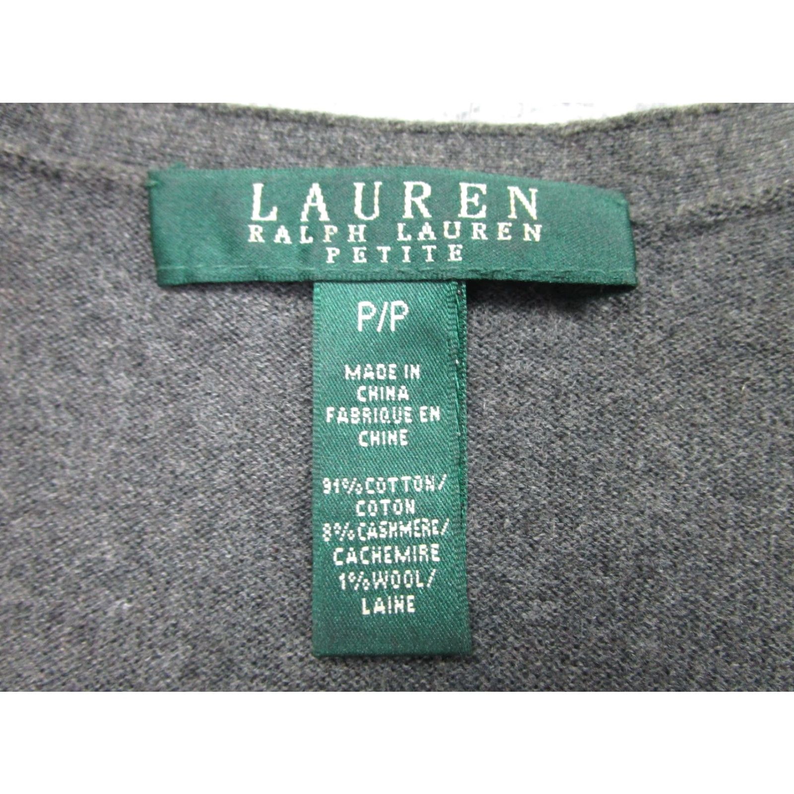 Ralph Lauren VINTAGE Lauren Ralph Lauren Cardigan Sweater Womens Petite P Gray V Neck Cashmere y2k academia Size S / US 4 / IT 40 - 6 Thumbnail