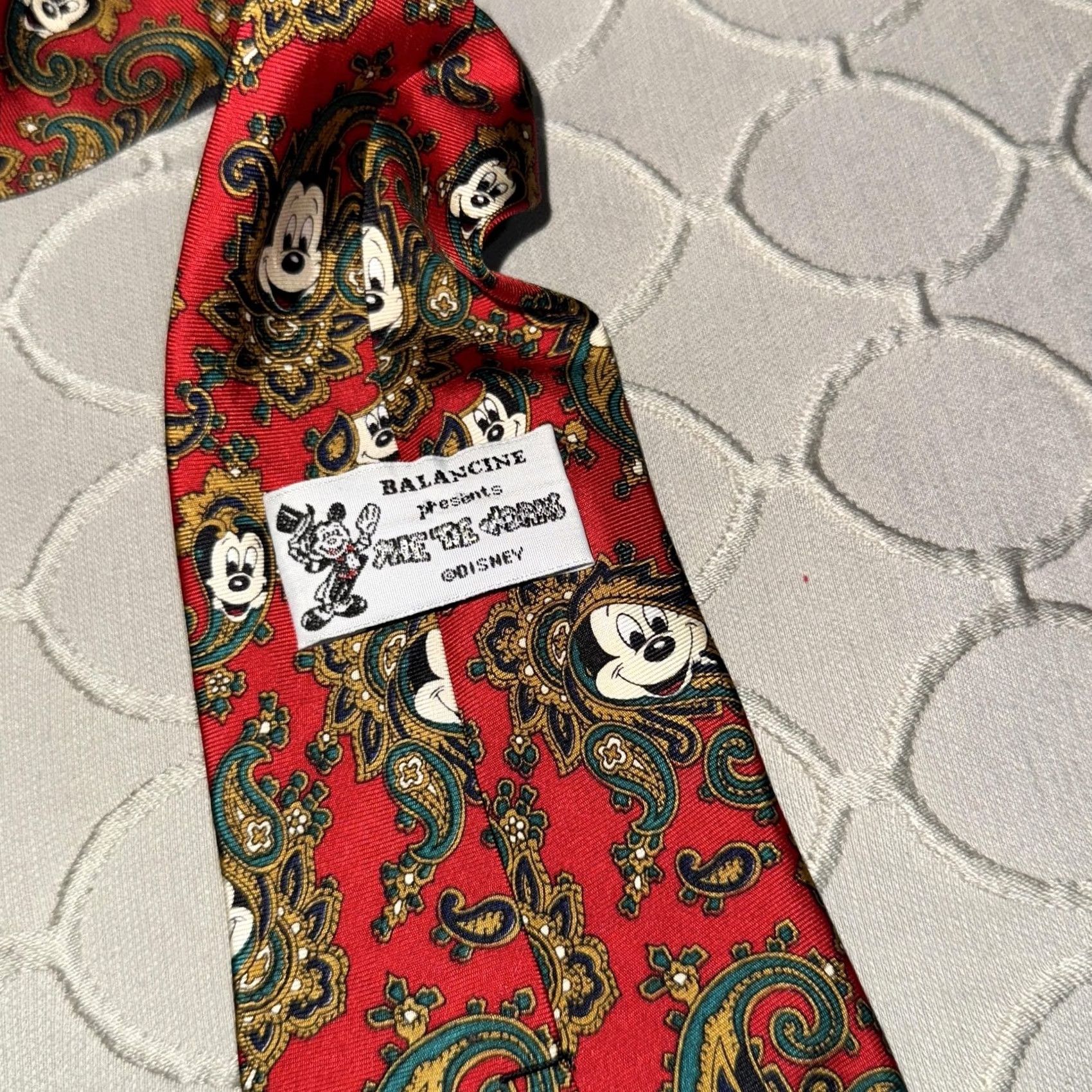 Disney VINTAGE Disney Mickey Mouse Tie Mens Classic Red Paisley Silk Necktie 90s Hand Made Size ONE SIZE - 3 Thumbnail