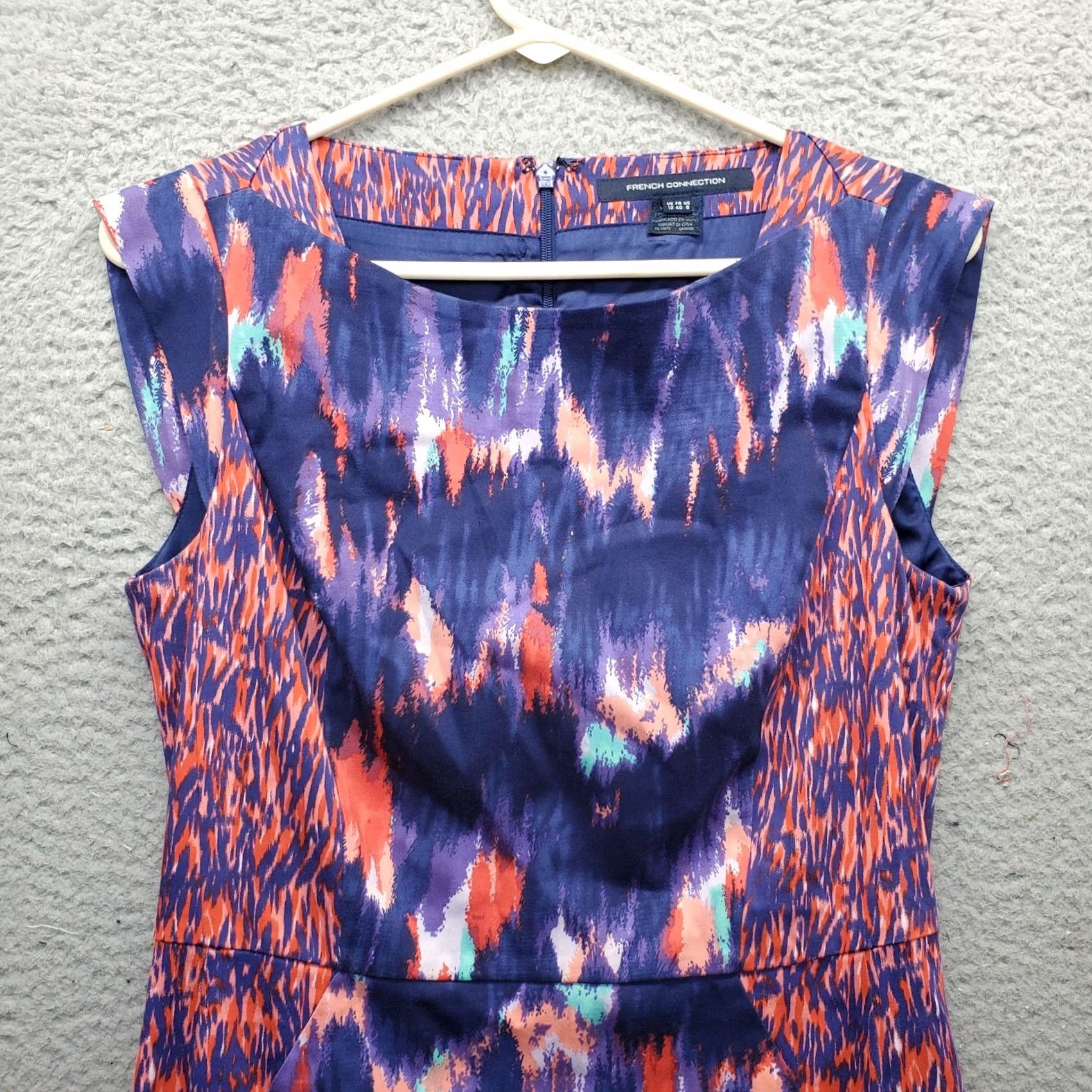 French Connection French Connection Women 8 Multicolor Ikat Lined Cap Sleeve Back Zip Sheath Dress - White? No, Size M / US 6-8 / IT 42-44 - 6 Thumbnail