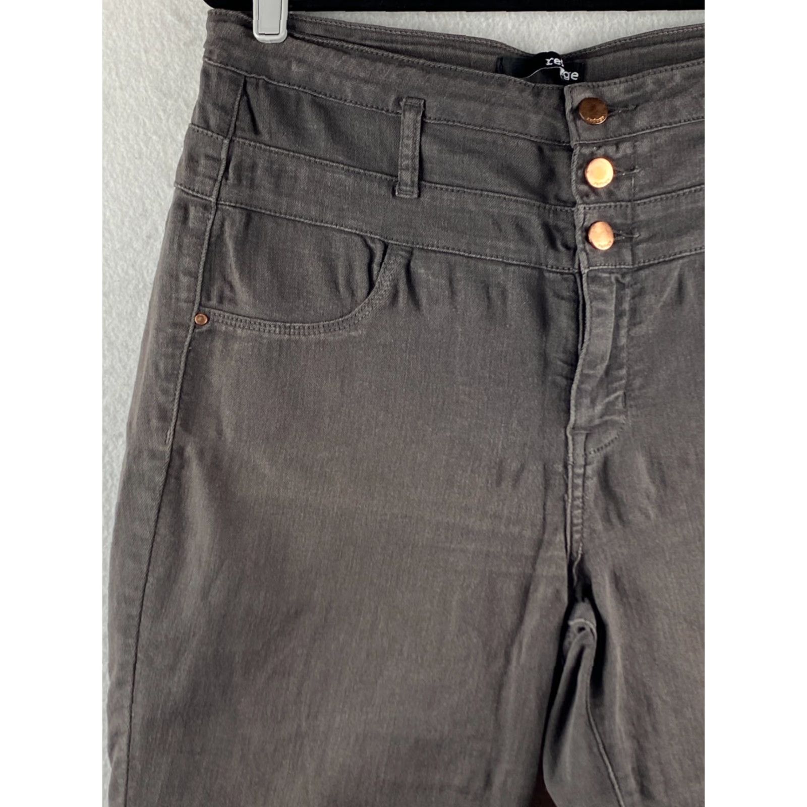 Vintage Refuge Jeans Womens 14 Gray Super Skinny High Rise Stretch Denim Tummy Control Dark Wash 3 Button Front Size 36" / US 14 / IT 50 - 3 Thumbnail