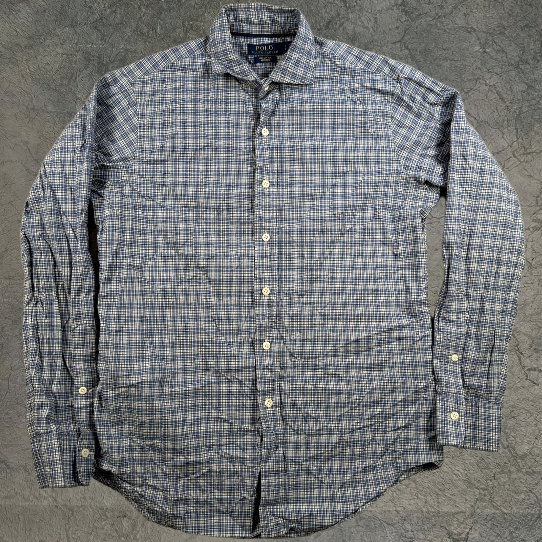 Polo Ralph Lauren Shirt Mens S Blue Plaid Cotton Stretch Button Up Long Sleeve Classic Preppy, Men's