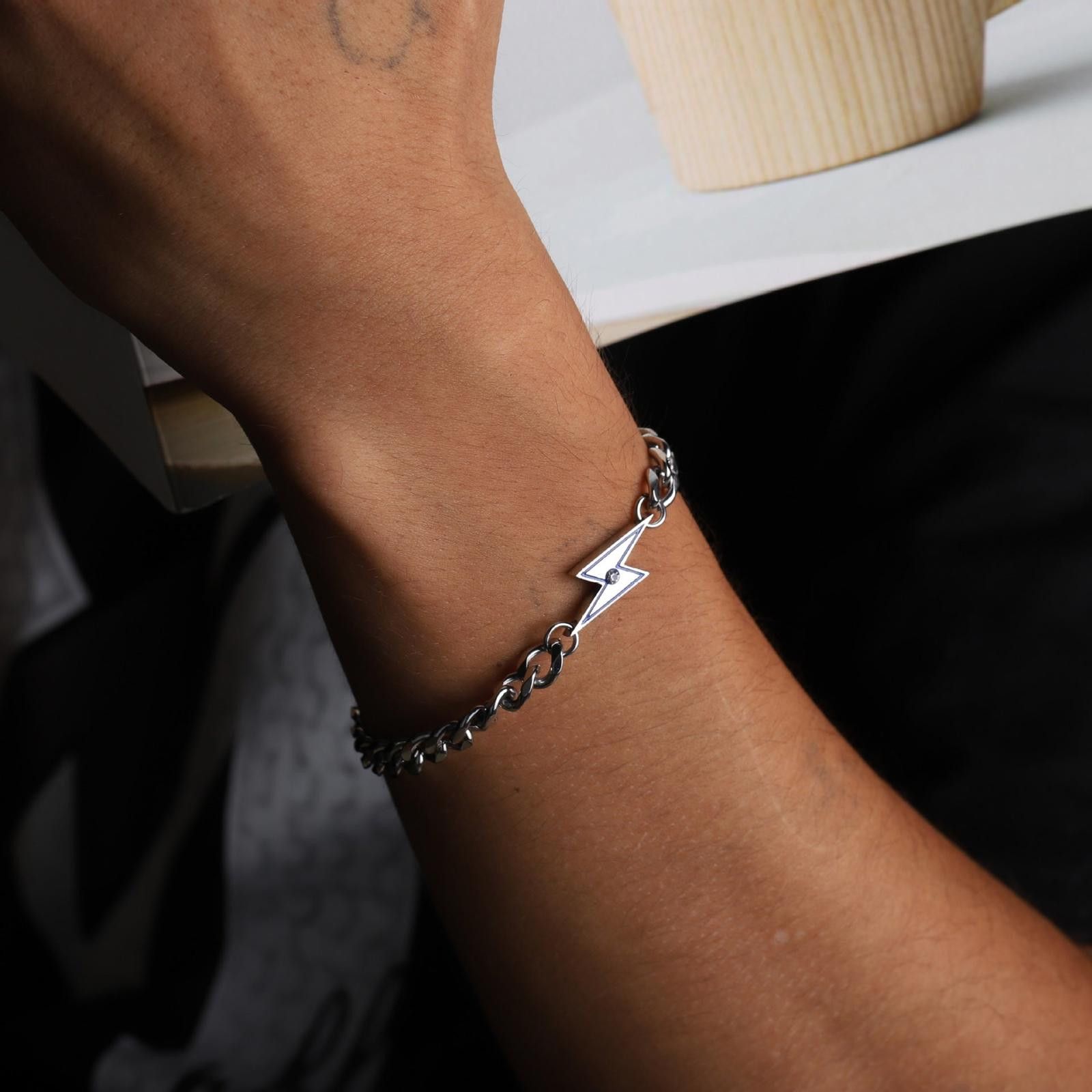 Jewelry Silver Chain Lightning Bolt Bracelet, Chunky Link Bracelet Size ONE SIZE - 2 Thumbnail