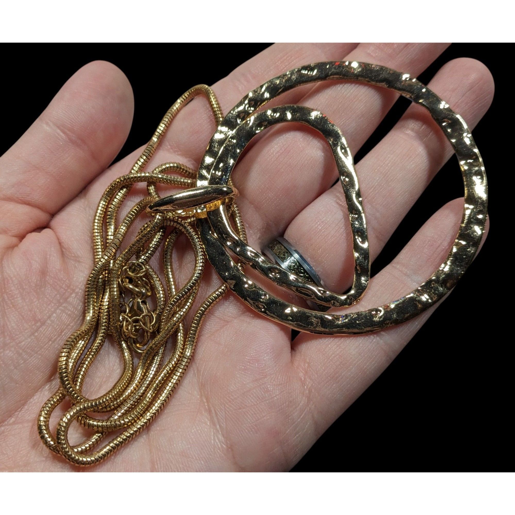 Other Brutalist Hammered Geometric Gold Tone Open Pendant Necklace Size ONE SIZE - 4 Thumbnail