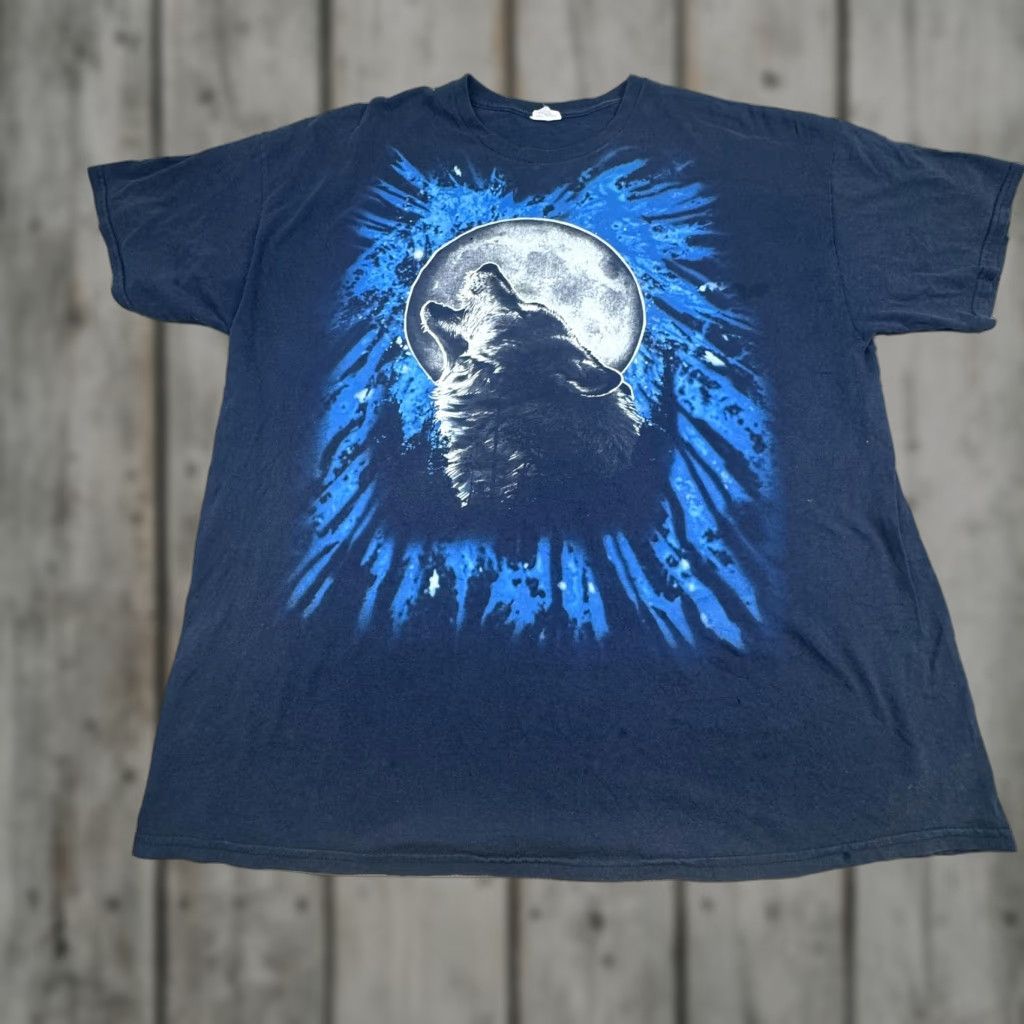 Gildan Gildan Mens Shirt 2XL Wolf Moon Graphic Tee Blue Black Wildlife Size US XXL / EU 58 / 5 - 1 Thumbnail