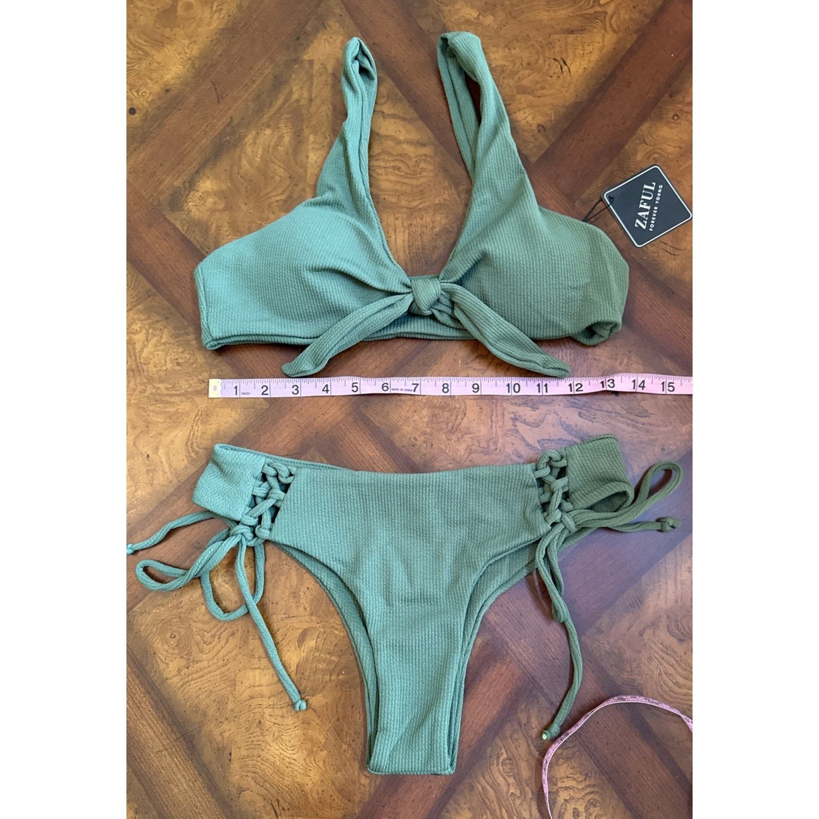 ZAFUL Bikini Zaful Olive Green Lace Up Bottoms Size M / US 6-8 / IT 42-44 - 2 Thumbnail