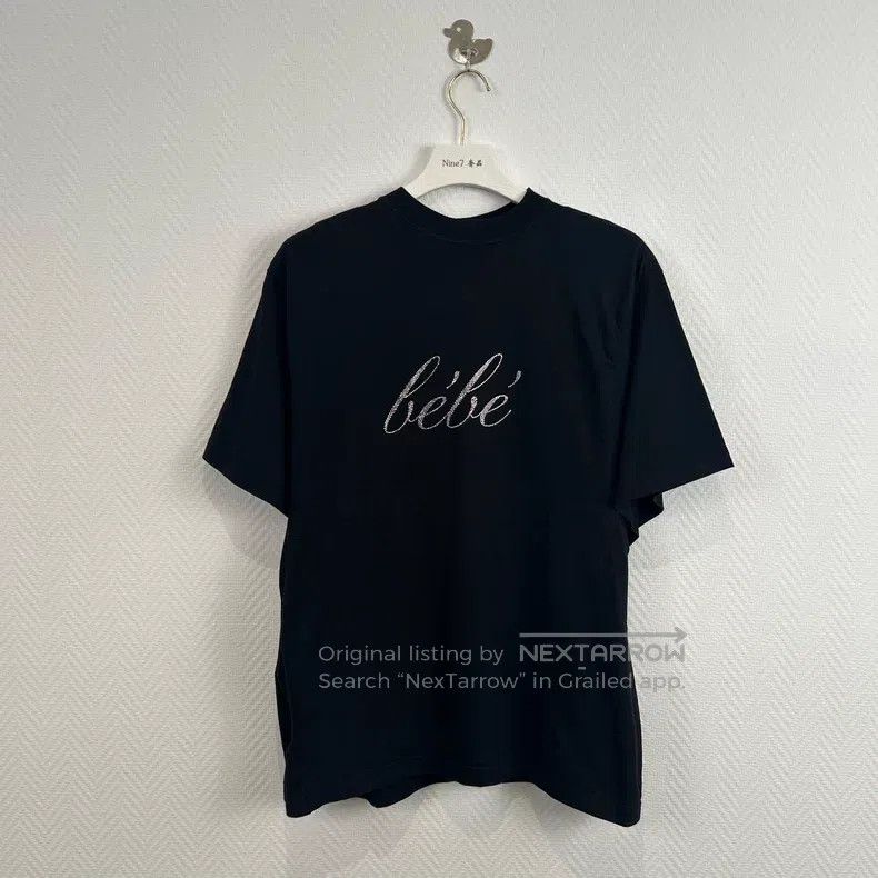 Balenciaga Black Crystal Lettering Short Sleeve