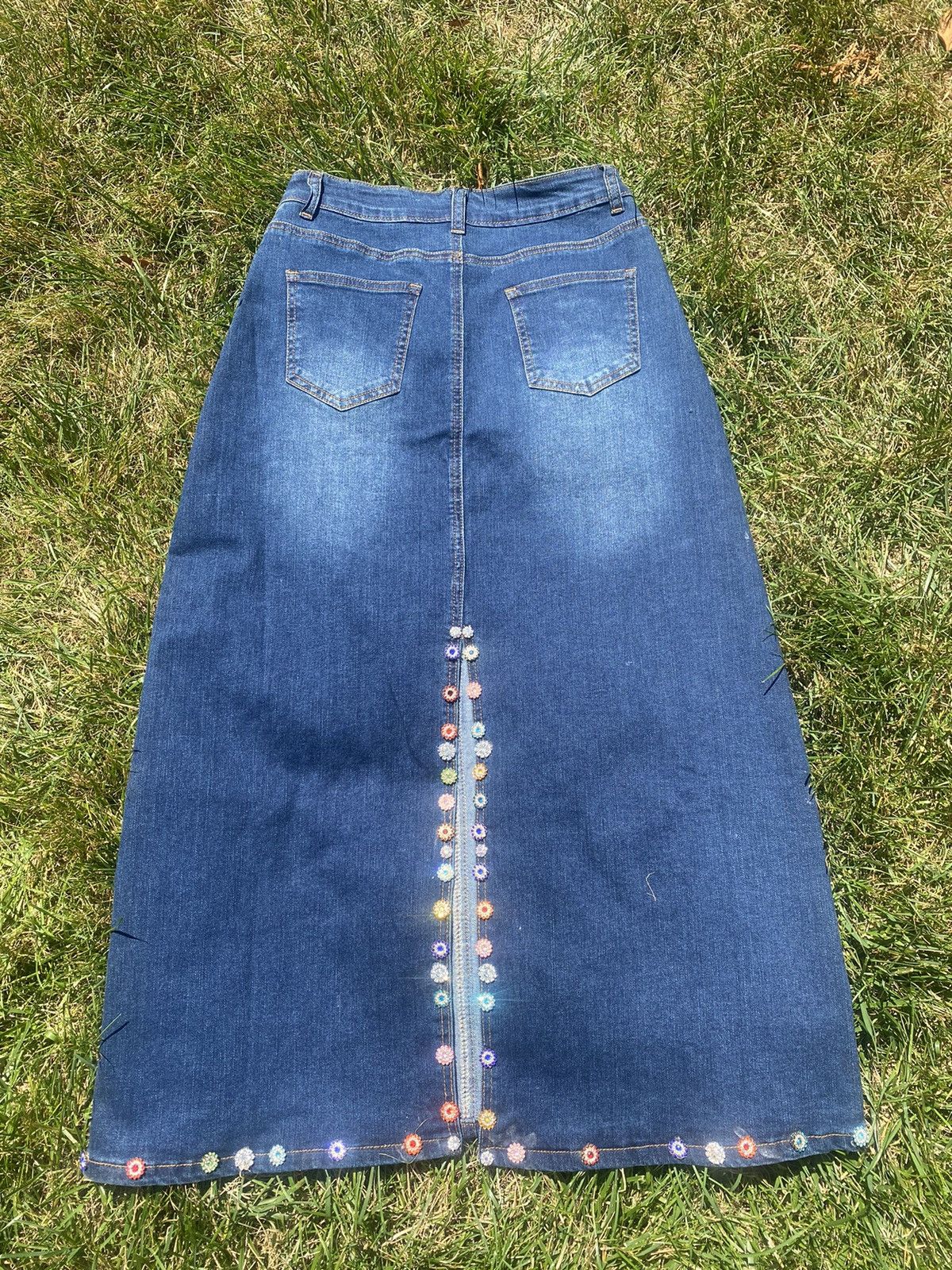 Japanese Brand Jeweled Cross high waisted Maxi Pencil Denim Skirt Sample Size 30" / US 8 / IT 44 - 4 Thumbnail
