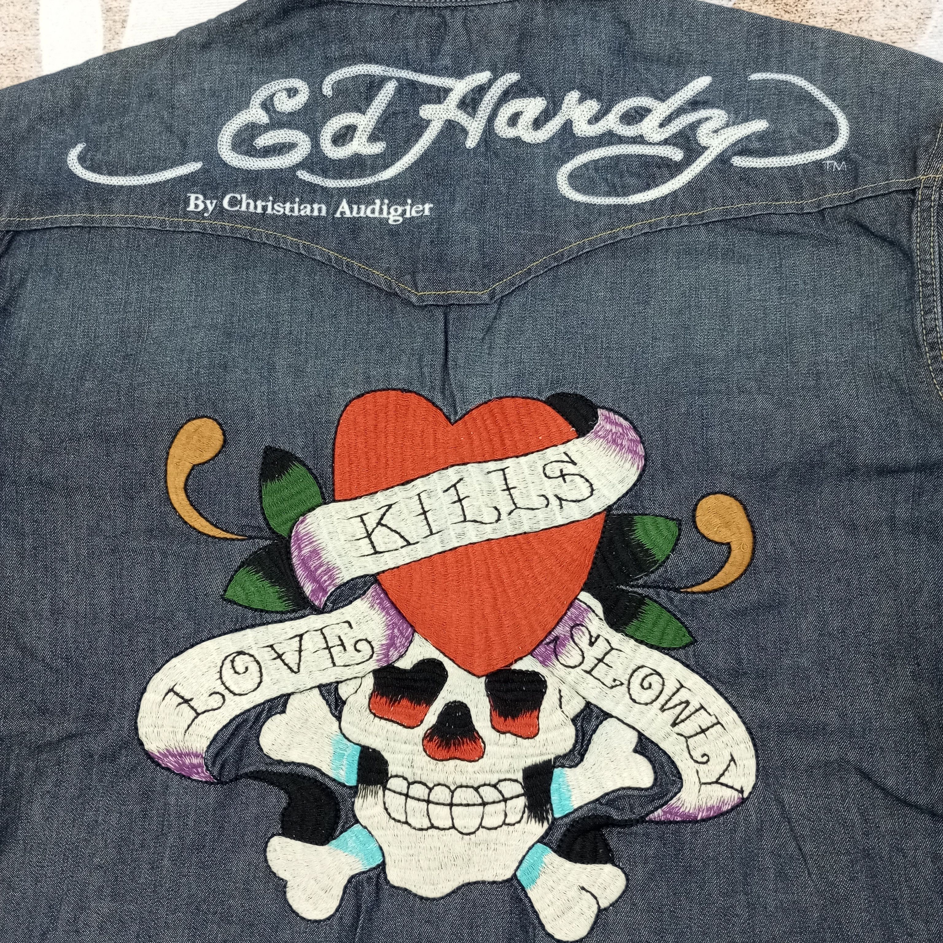 Ed Hardy Ed Hardy by Christian Audiguer Embroidery Shirt C239N18 Size US XL / EU 56 / 4 - 2 Thumbnail