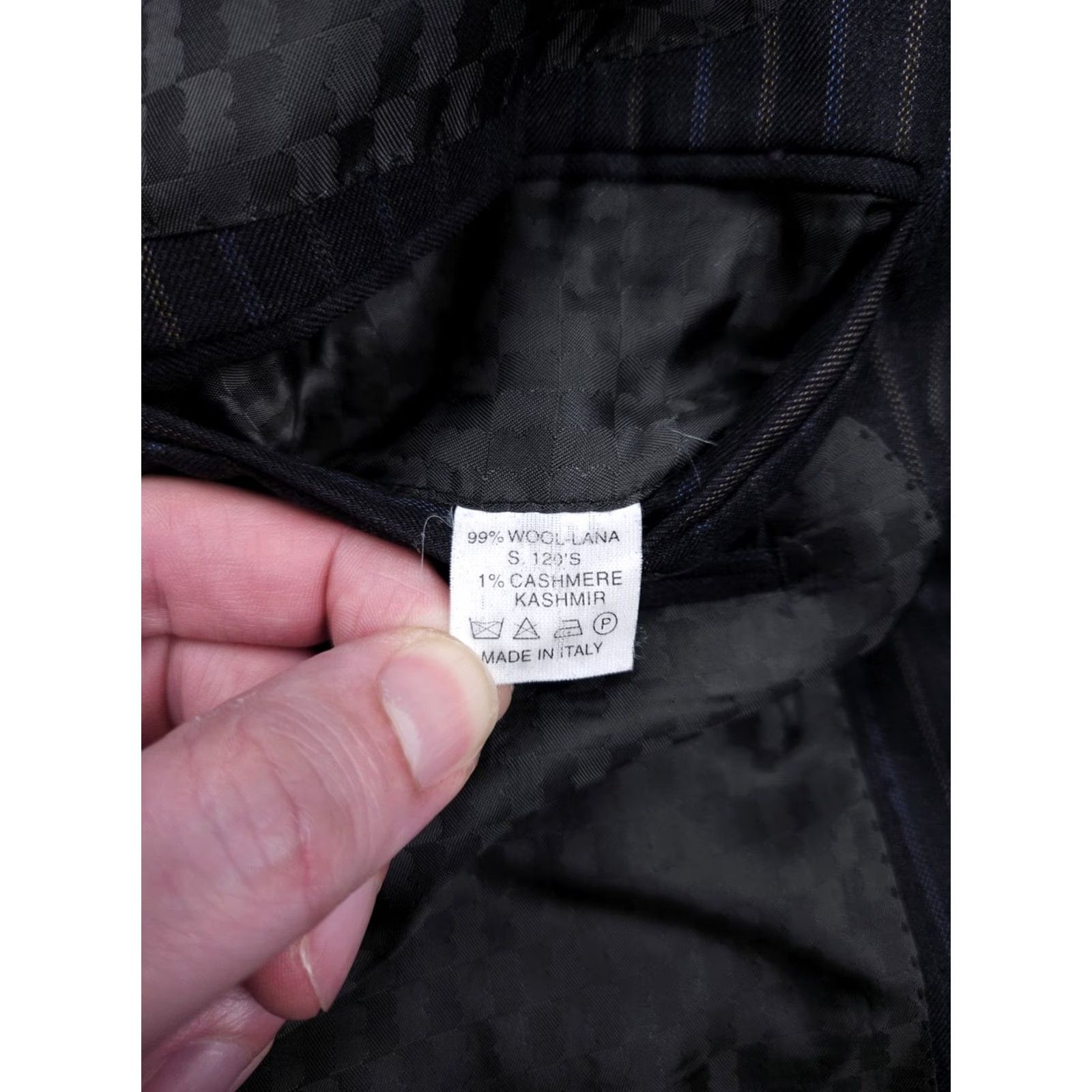 Vintage Battistoni Roma Jacket Men's 43 Navy Striped Wool Cashmere Blend Super 120's Blazer Single-Breasted 3-Button Size 46R - 7 Thumbnail