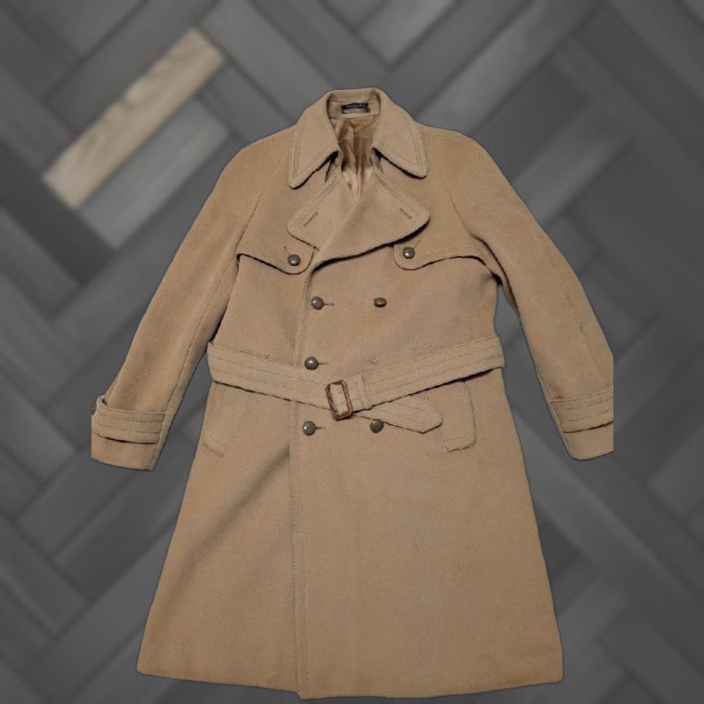 Camel VINTAGE belted overcoat MEN camel brown 40 wool felted wool long coat with belt buckle 40L 40 chest Mens Size US M / EU 48-50 / 2 - 1 Thumbnail