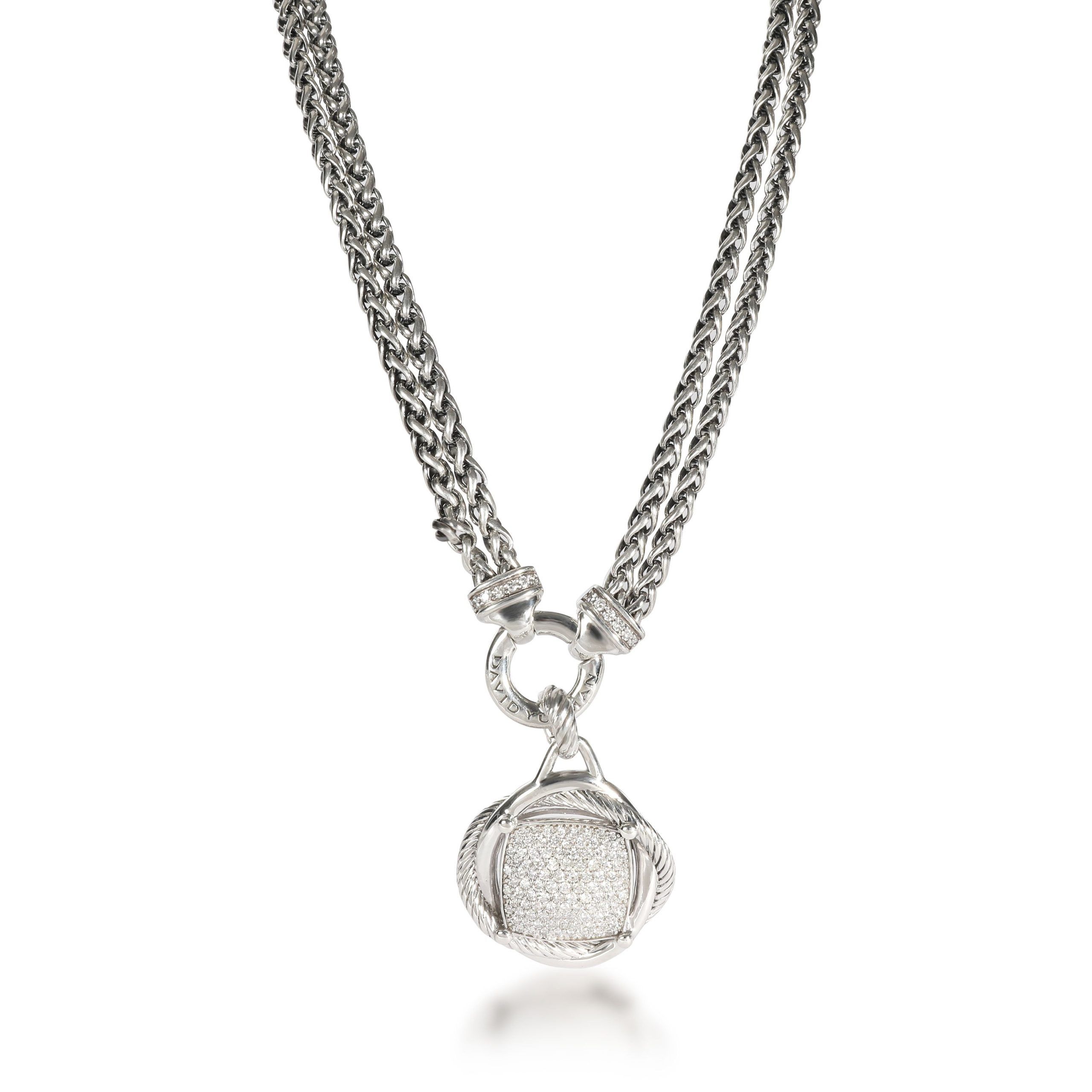 image of David Yurman Crossover Diamond Necklace In Sterling Silver 1.69 Ctw, Women's