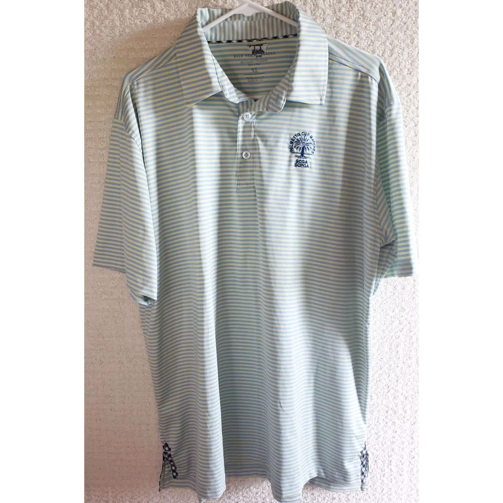 Vintage Bald Head Blues Polo Shirt Short Sleeve Men XL Blue Yellow Striped Chest Logo Golf Polo Shirt Size US XL / EU 56 / 4 - 2 Thumbnail
