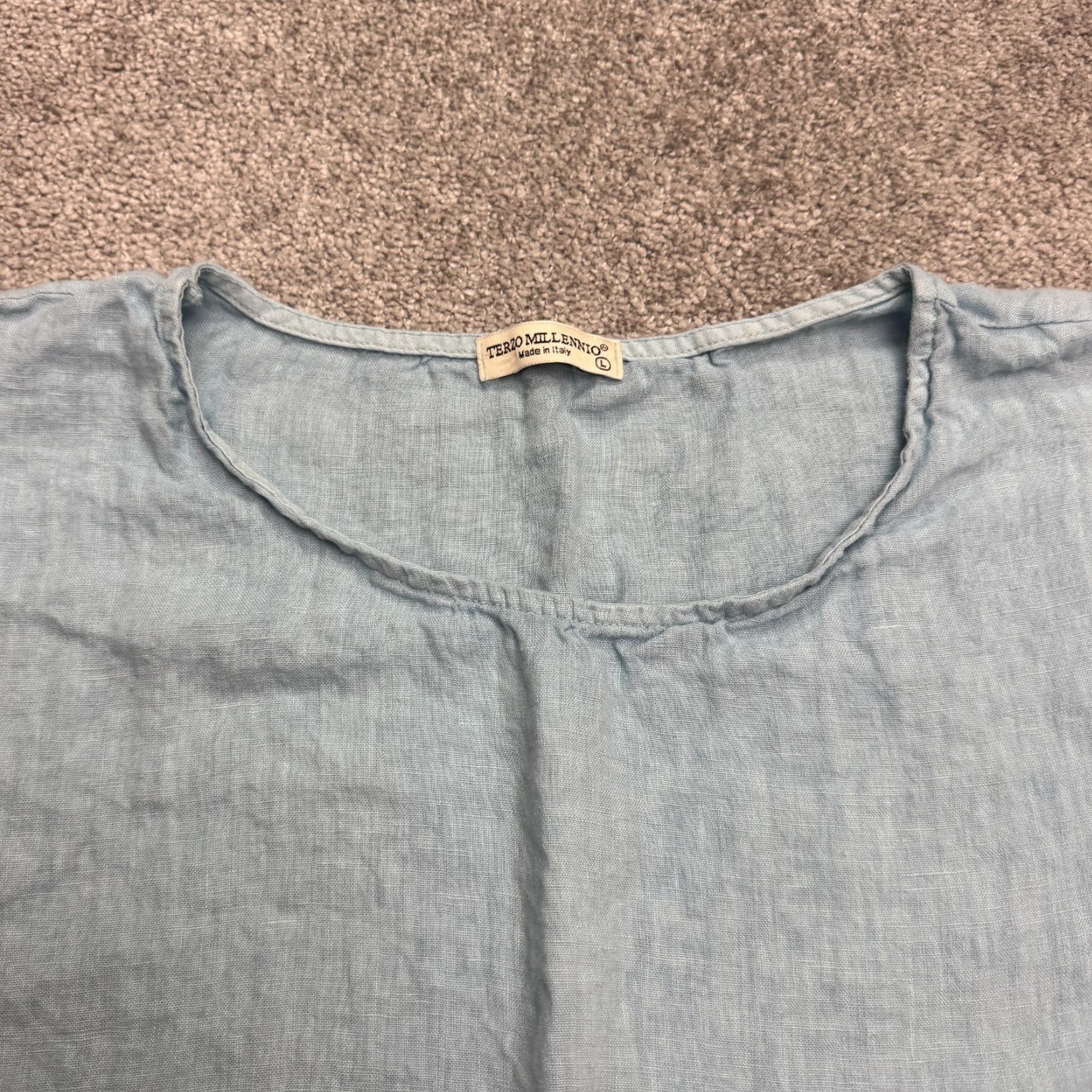 Vintage Terzo Millennio Blouse Shirt Womens L Blue Casual Linen Eyelet Peplum Bohemian Italy 90s? Size L / US 10 / IT 46 - 6 Thumbnail