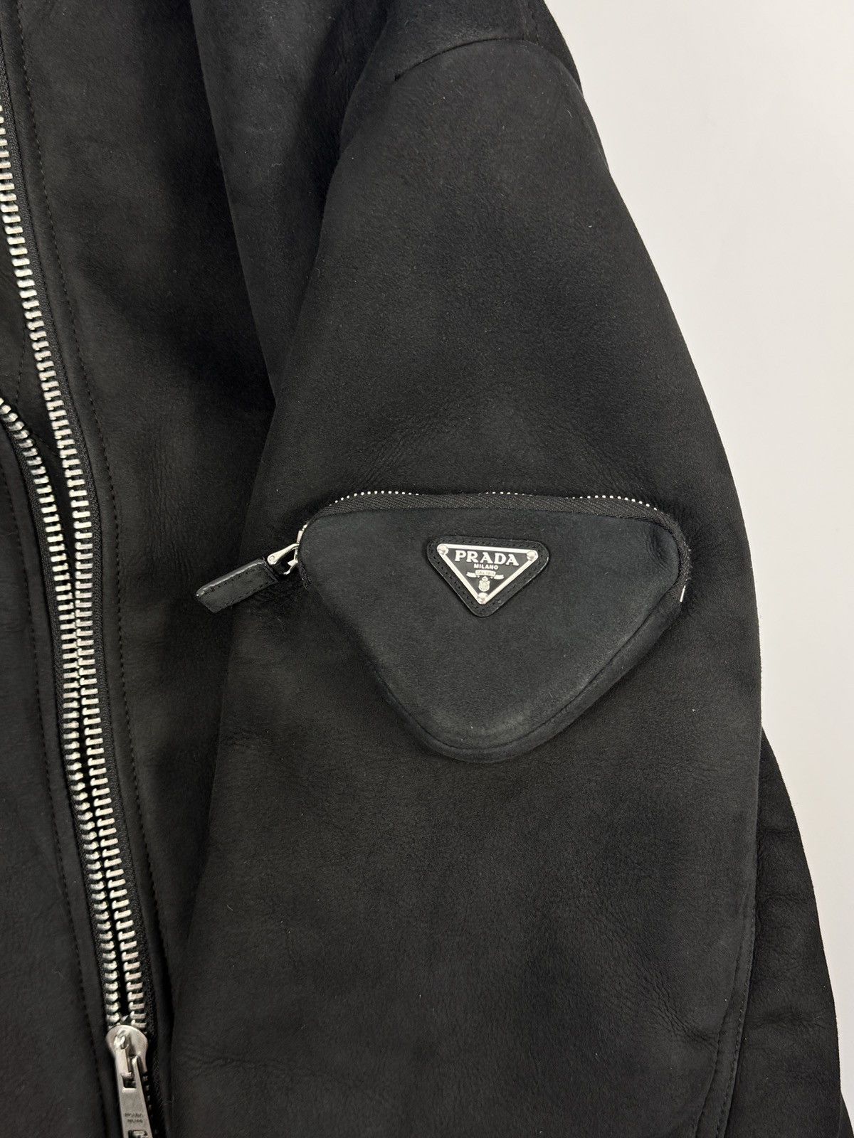 Prada SHERLING AND SUEDE 3D POCKET HOODED BOMBER JACKET Size US L / EU 52-54 / 3 - 4 Thumbnail