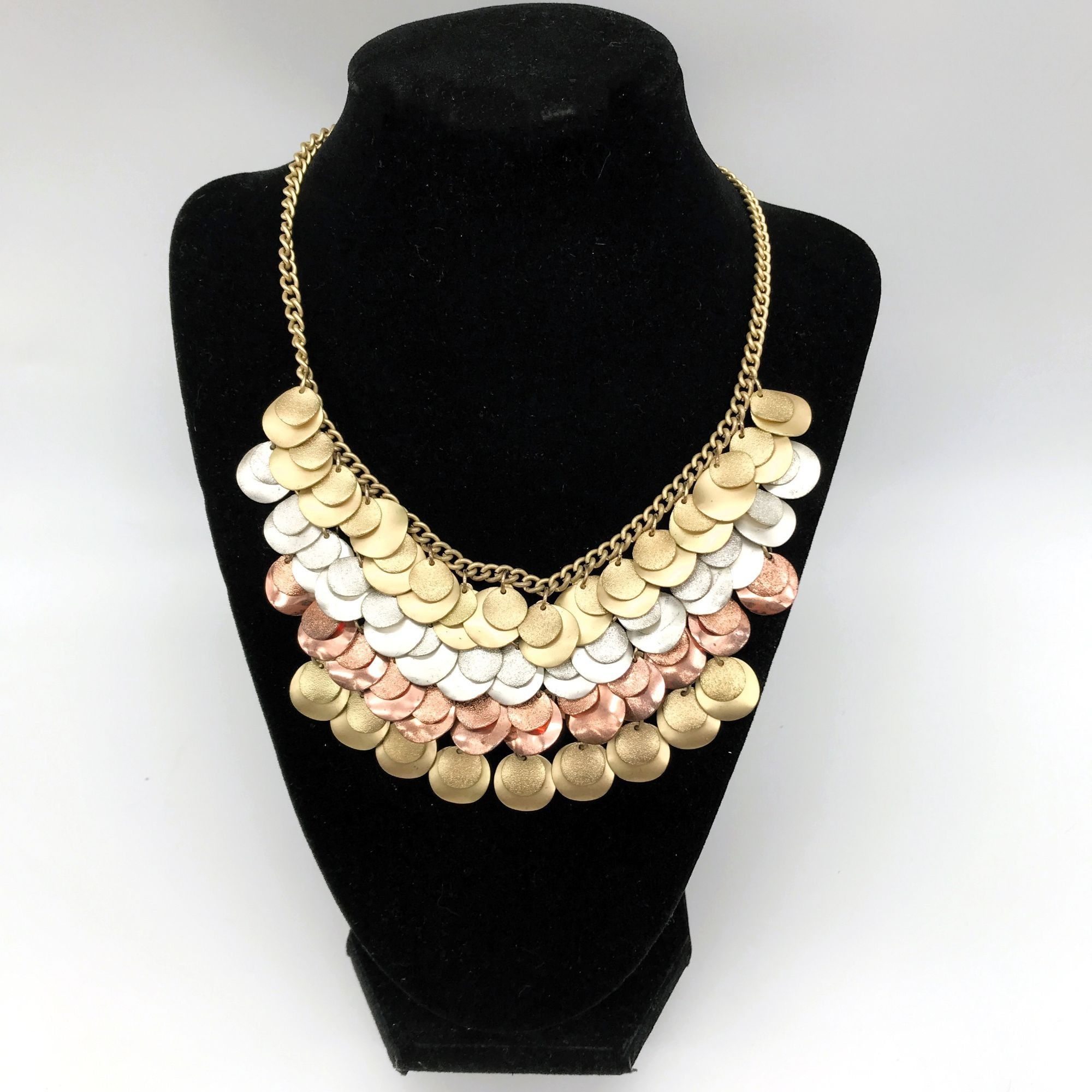 Other Layered Mesh Metal Discs Bib Necklace Silver Copper Gold Shi Size ONE SIZE - 2 Thumbnail