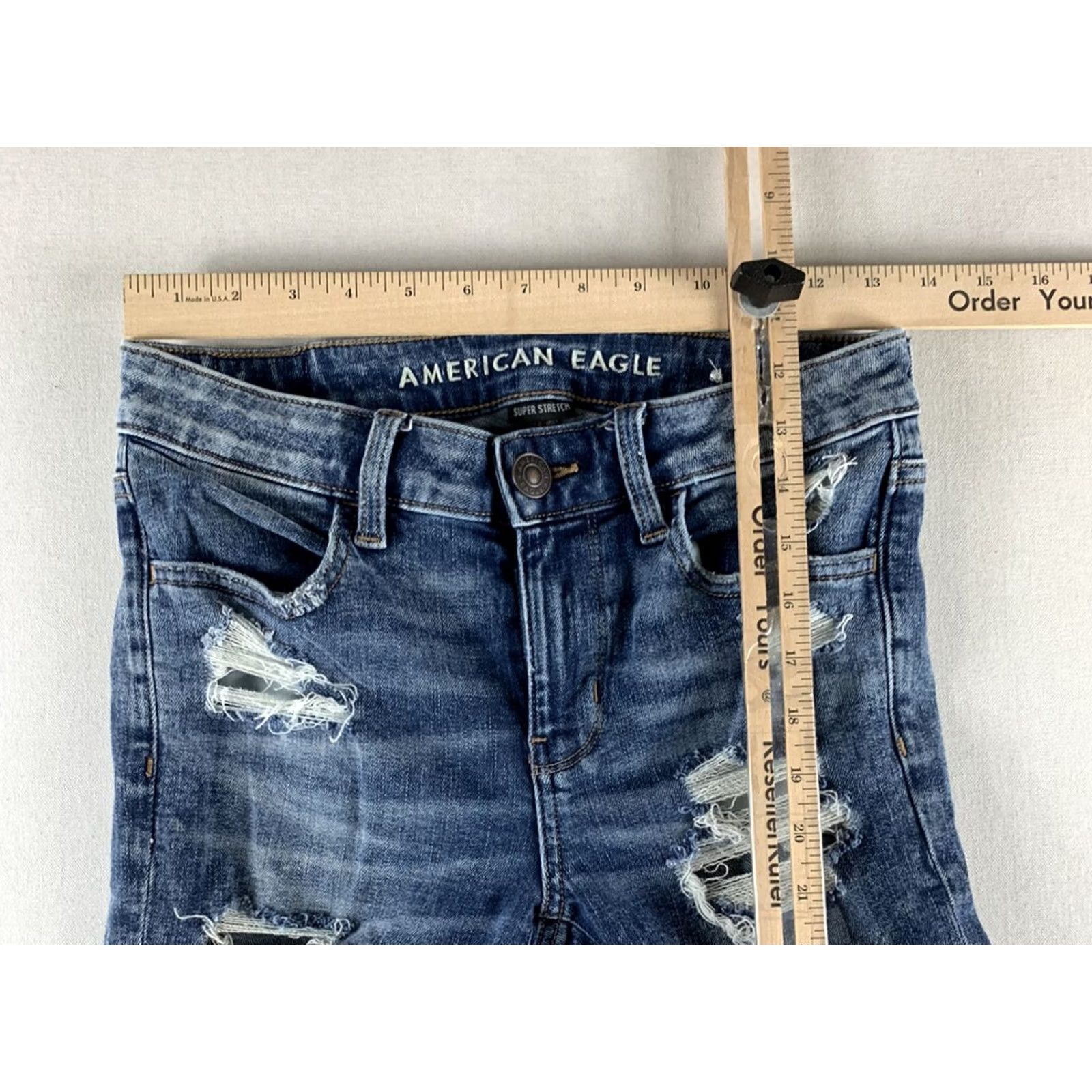 Vintage AMERICAN EAGLE JEANS WOMENS 2 SHORT BLUE JEGGING SUPER STRETCH Size 26" / US 2 / IT 38 - 4 Thumbnail