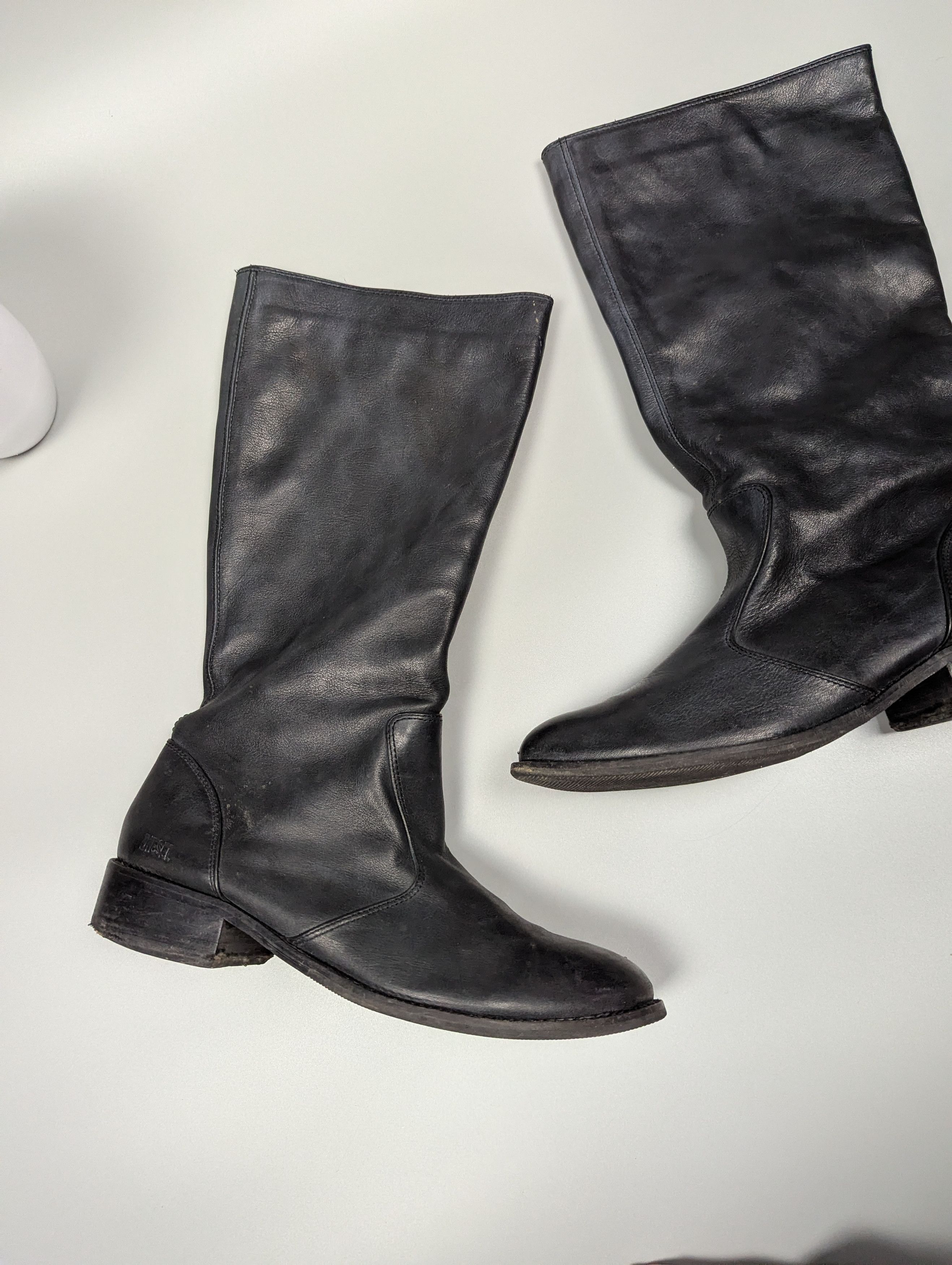Diesel DIESEL Women's High Leather Dark Gray Distressed Y2K Boots Size US 10 / IT 40 - 2 Thumbnail