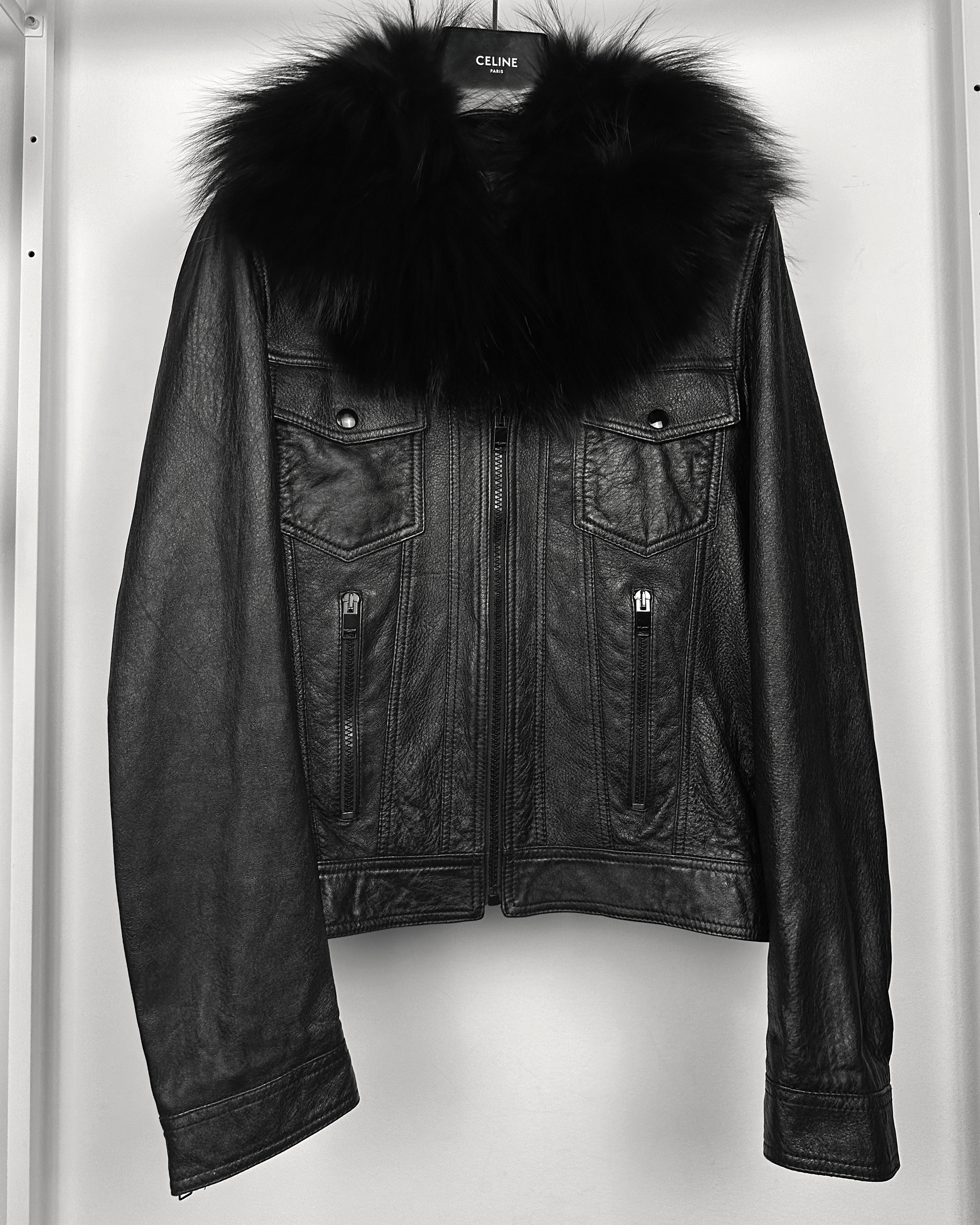 Saint Laurent Paris Saint Laurent Fur Collar Sample Leather Jacket Size US M / EU 48-50 / 2 - 3 Thumbnail