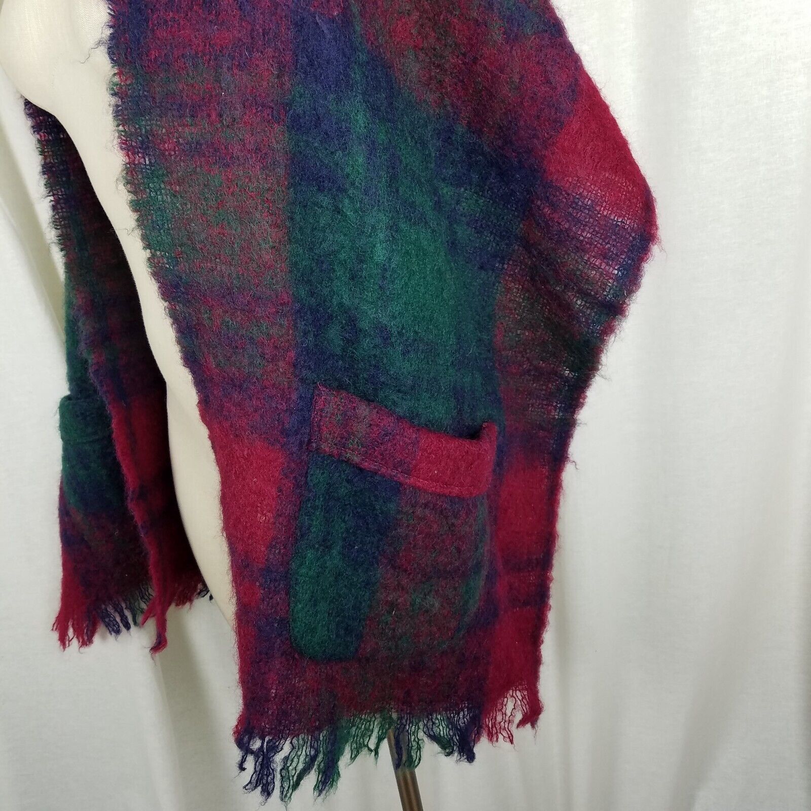Vintage Glentana Scotland Mohair Plaid Fringe Scarf Wrap Pockets Size ONE SIZE - 2 Thumbnail