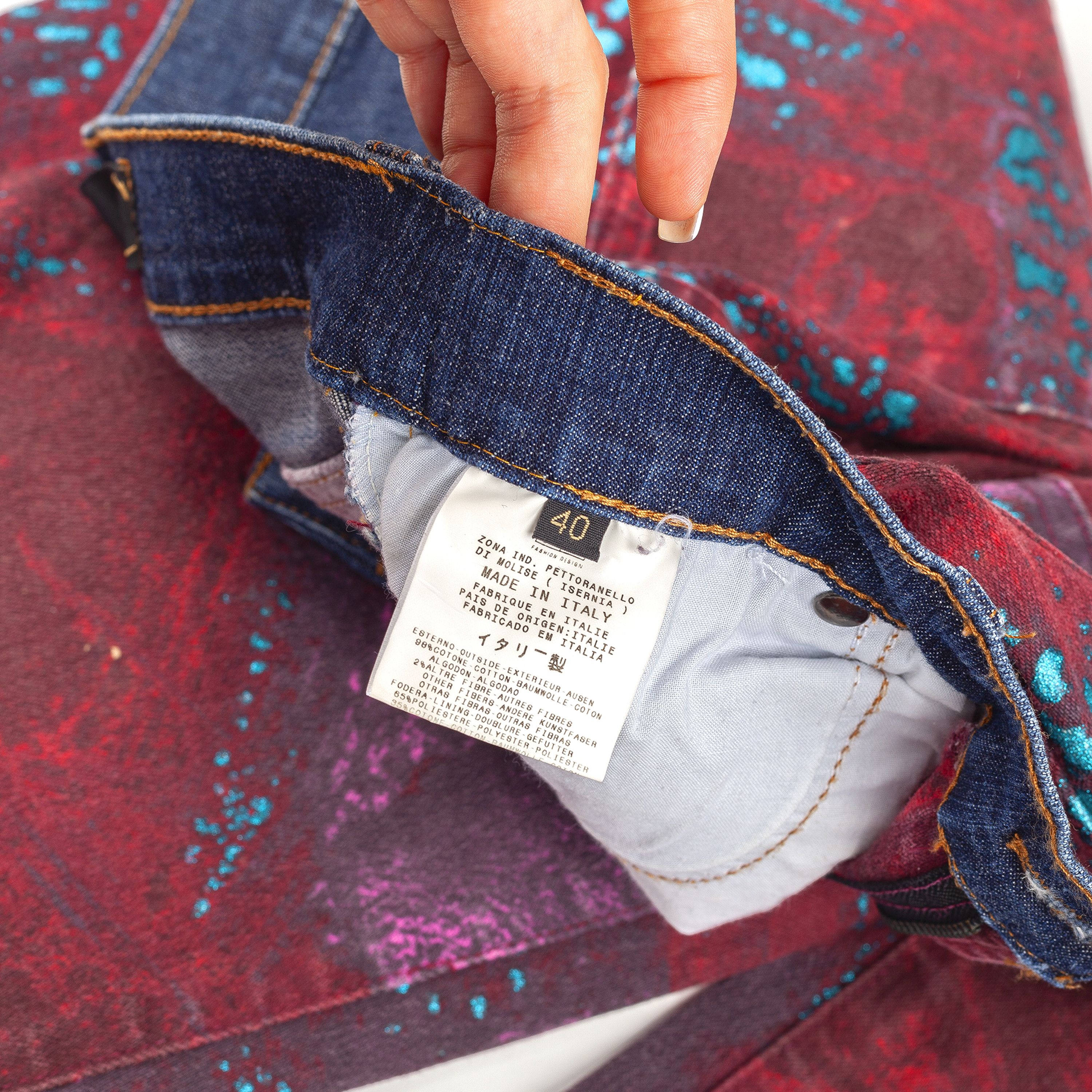 Just Cavalli Just Cavalli Vintage Burgundy Paint Printed Jeans (XS) Size 25" / US 0 / IT 36 - 6 Thumbnail