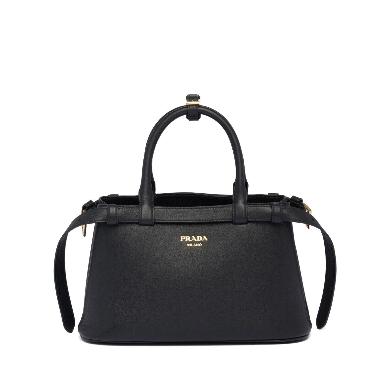 Prada PRADA Buckle Small Black Leather Double Belted Handbag New Size ONE SIZE - 1 Thumbnail