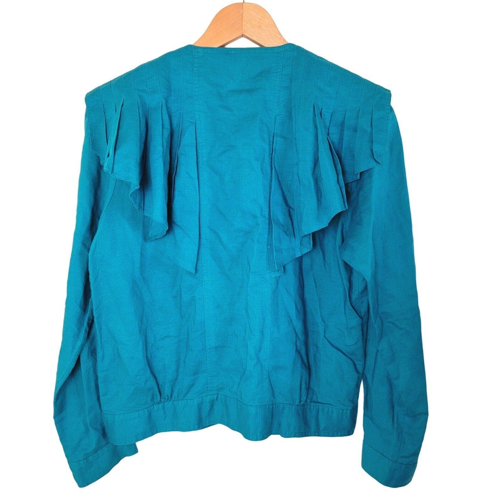 Vintage Carry Back Western Ruffle Front Button Down Shirt Teal Size M / US 6-8 / IT 42-44 - 2 Thumbnail
