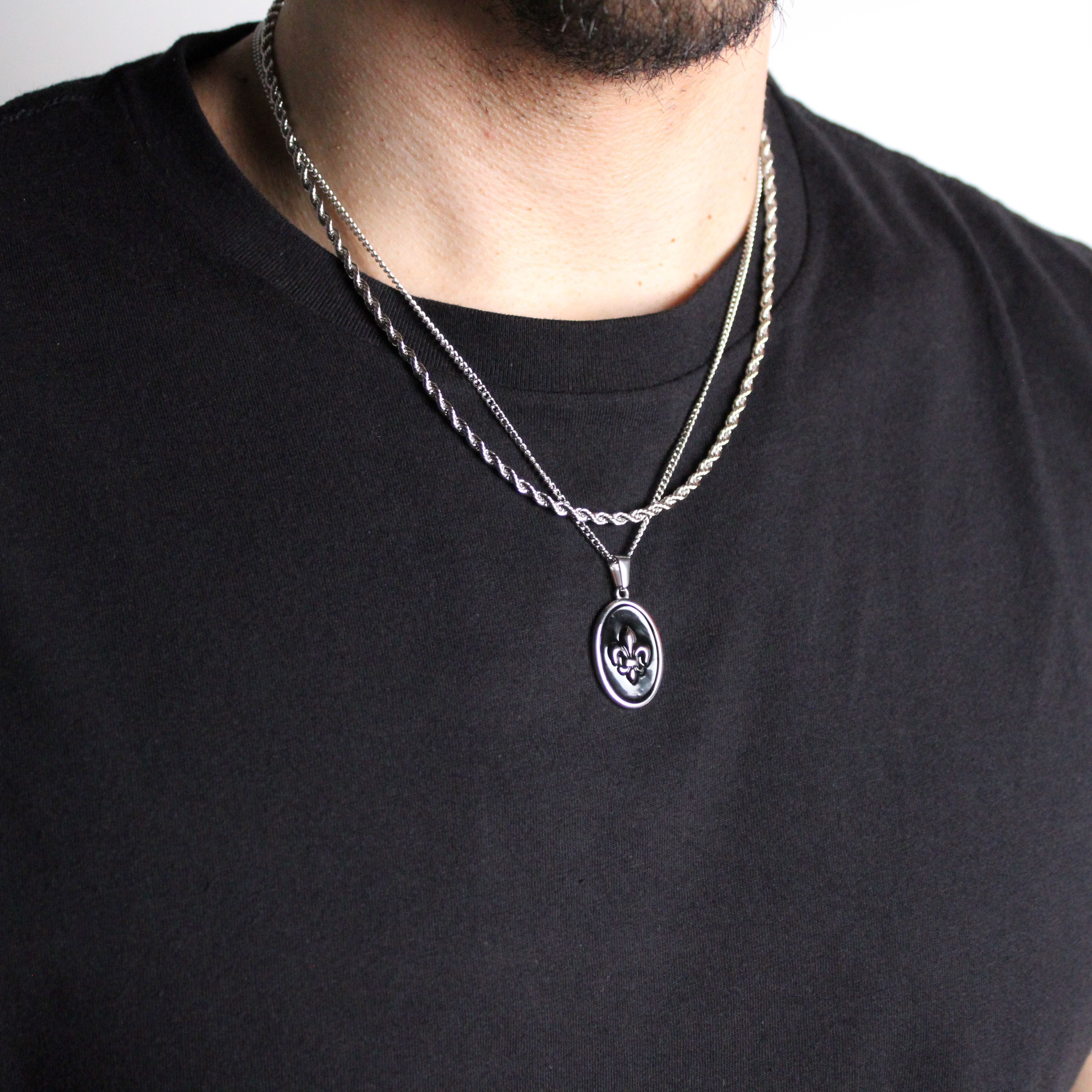 Jewelry Silver Fleur De Lis Pendant Necklace & 3mm Rope Chain Set Size ONE SIZE - 3 Thumbnail