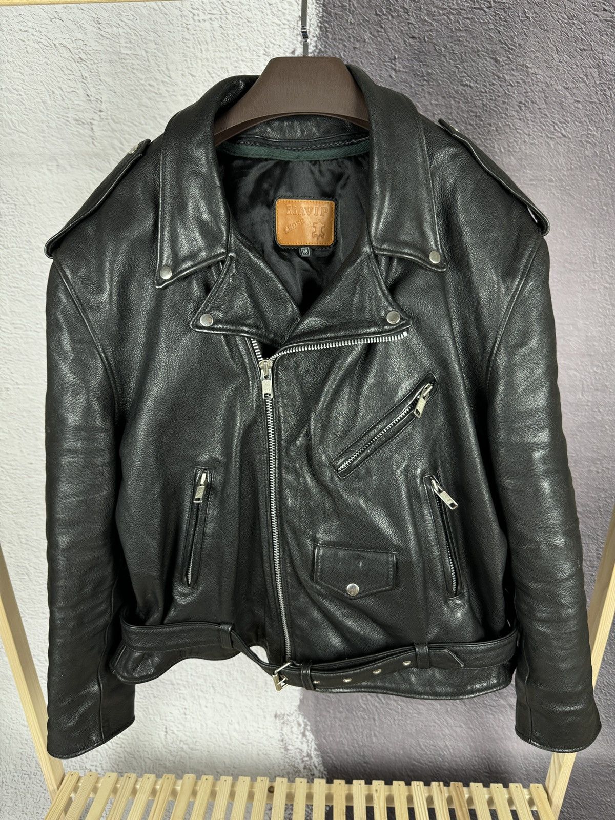 Vintage Mavip Leder Vintage Motorcycle Heavy Leather Black jacket Size US XXL / EU 58 / 5 - 3 Thumbnail