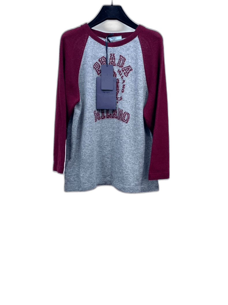 Prada Prada Gray Knit Sweater with Burgundy Sleeves -2505 Size US L / EU 52-54 / 3 - 1 Thumbnail
