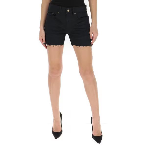 Saint Laurent Paris o1b1hav111224 Low Rise Shorts in Stretch Denim in Used Black Size 26" / US 2 / IT 38 - 3 Thumbnail