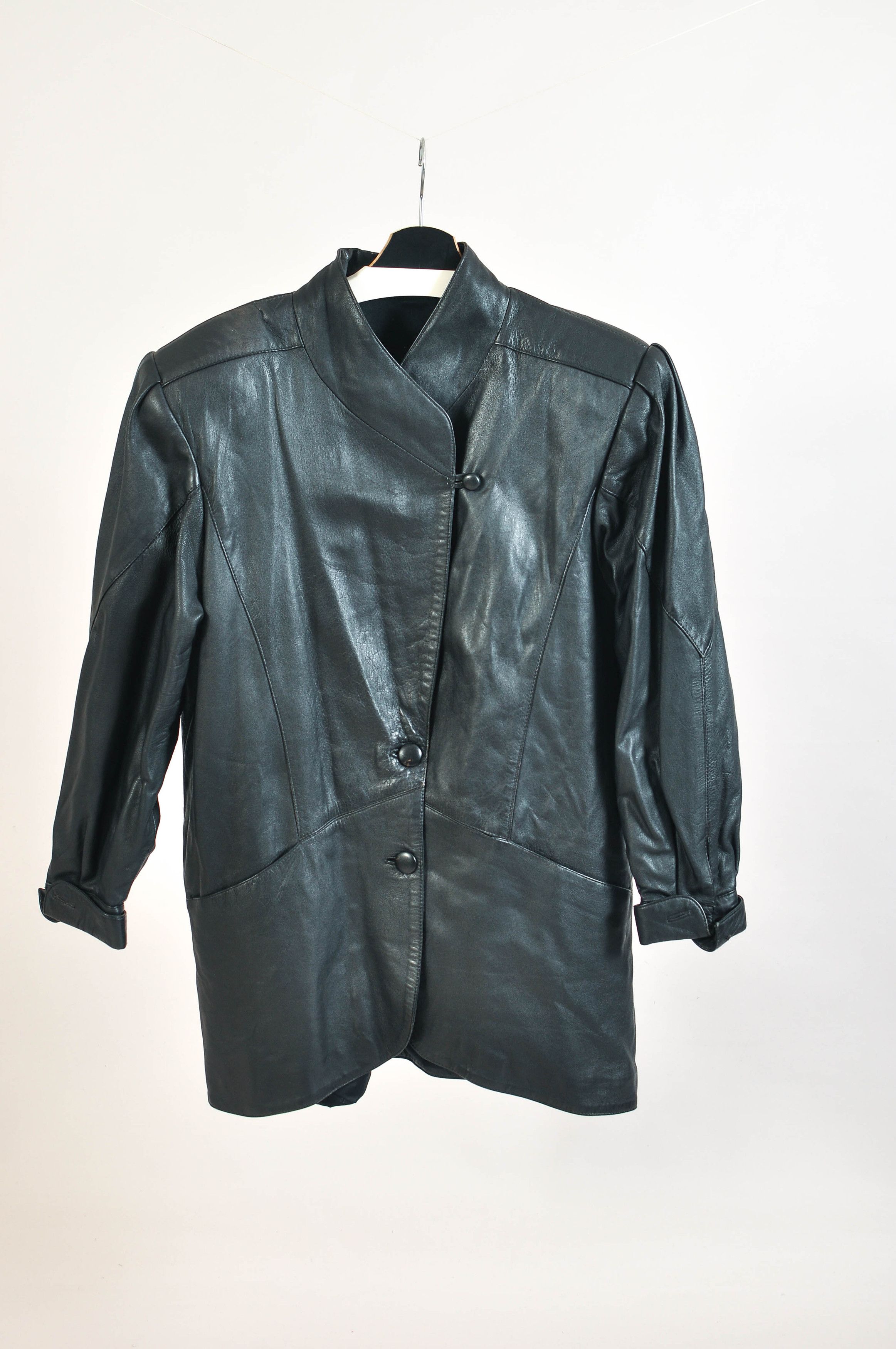 Vintage 80s Black Real Leather Coat Size M