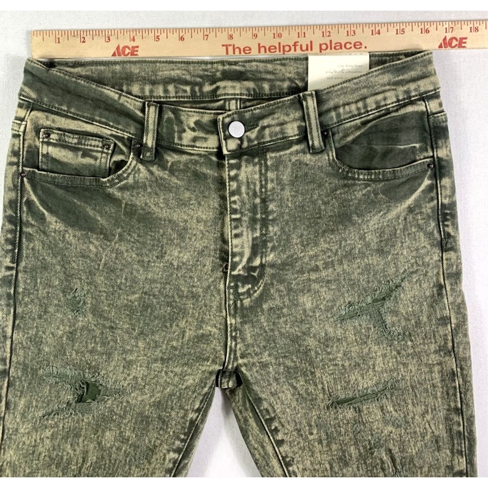 MNML MNML X369 Stretch Skinny Denim Jeans Mens 33x33 Green Olive Acid Wash Size US 33 - 4 Thumbnail