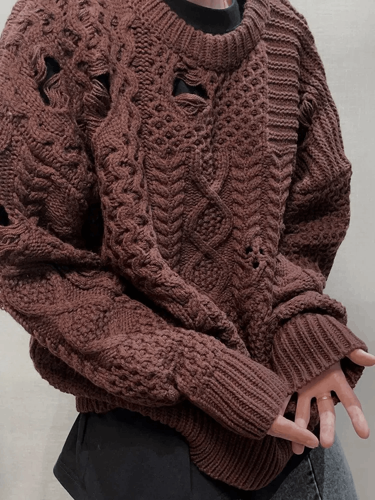 Japanese Brand × Vintage Retro distressed damage cable knit grunge sweater knitwear Size US M / EU 48-50 / 2 - 1 Thumbnail