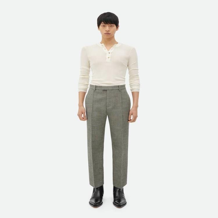 o1n1vont1224 Curved Shape Wool Trouser in Grey
