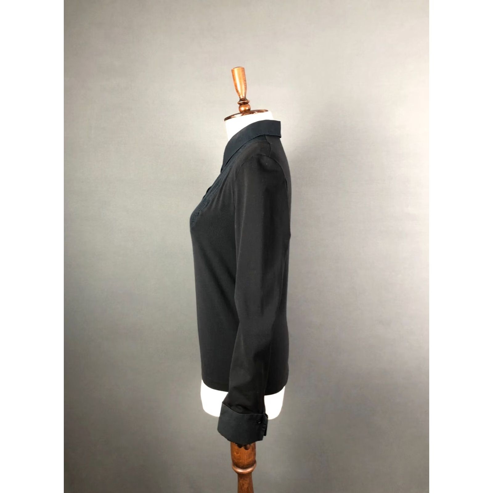 Wolford Wolford Button-Up Shirt Womens L Black Cotton Elastane Pleated Formal Shirt Cap Sleeve? Size L / US 10 / IT 46 - 2 Thumbnail