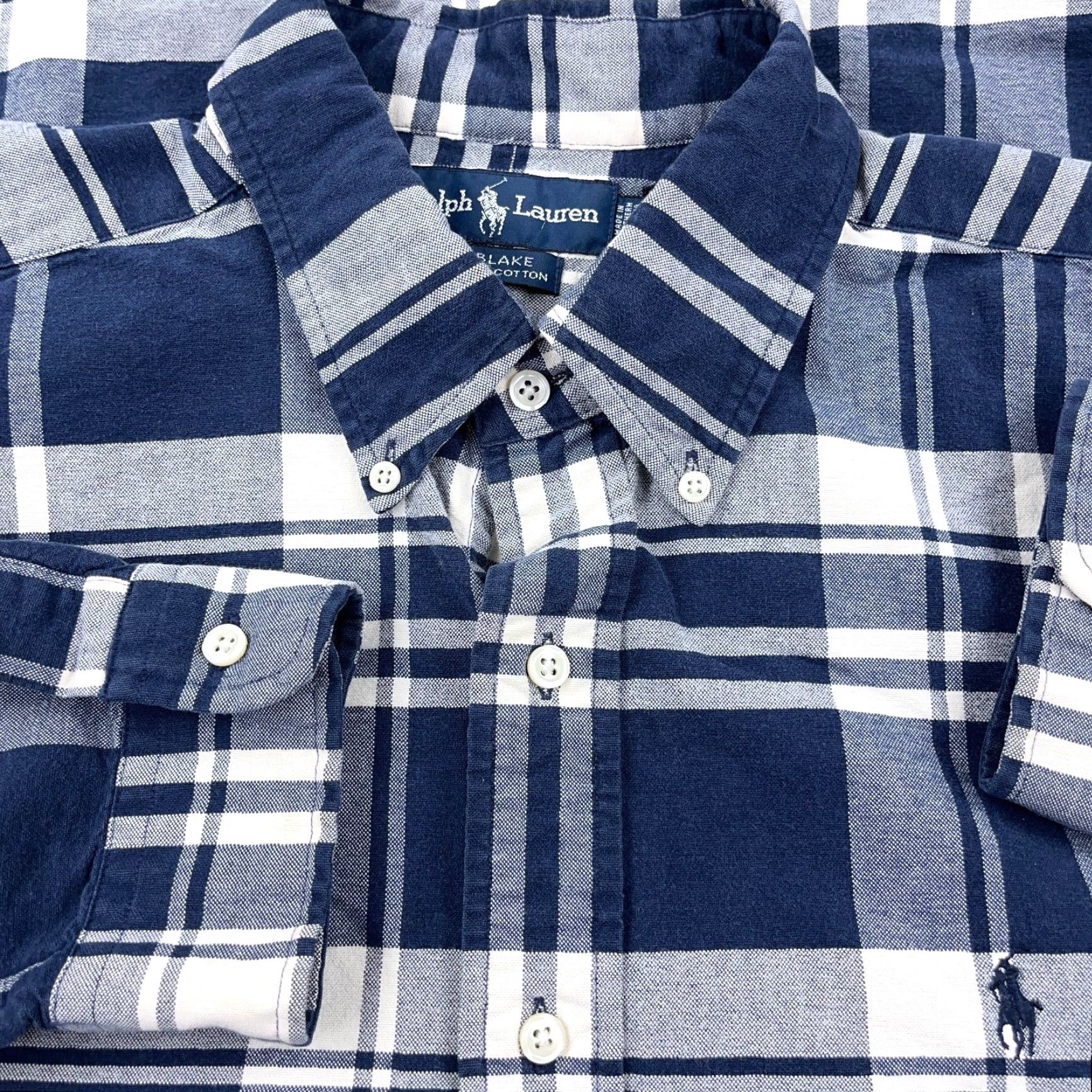 Ralph Lauren VINTAGE Ralph Lauren Shirt Men XL Blue White Plaid Button-Up Oxford Blake Tartan 90s Style Mens Size US L / EU 52-54 / 3 - 2 Thumbnail