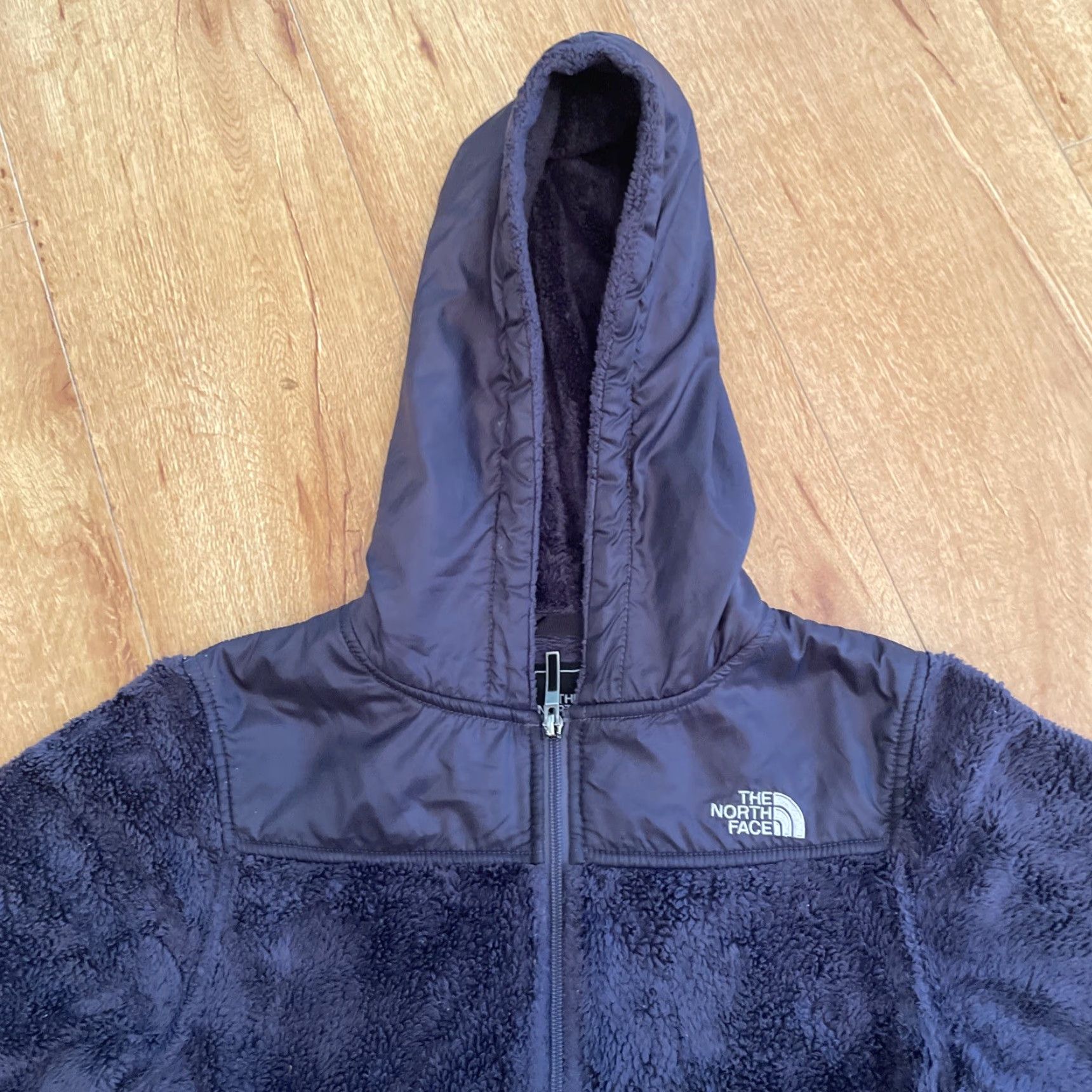 The North Face VINTAGE The NORTH FACE Oso Hooded Jacket XS Dark Grey Furry Raschel Fleece Full Zip Womenhood? Size XS / US 0-2 / IT 36-38 - 3 Thumbnail