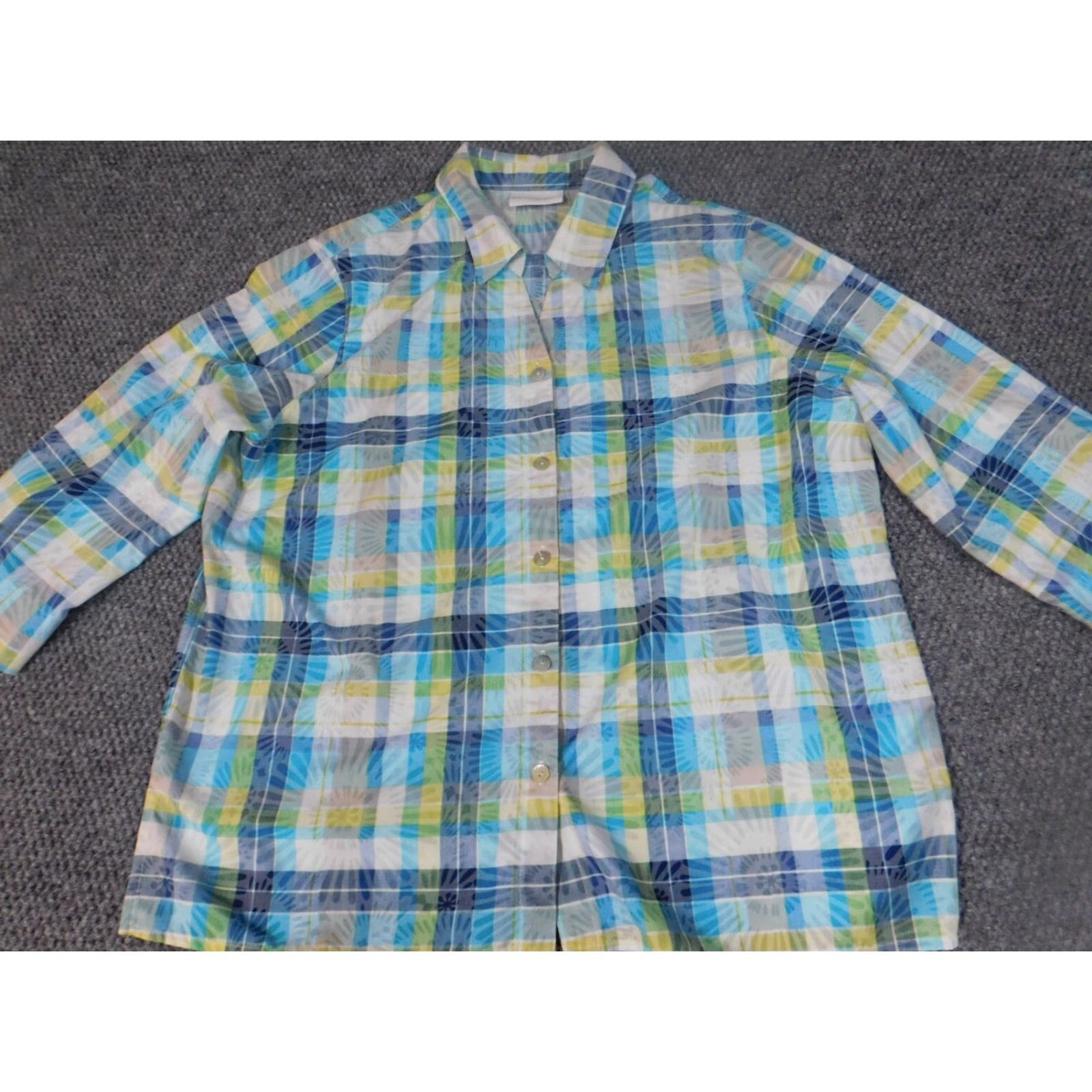Vintage Alfred Dunner Button-Up Shirt Casual Women 14 Green Plaid Long Sleeve Collared Cotton Down Stretch Vintage? No (omit N/A) Size XL / US 12-14 / IT 48-50 - 2 Thumbnail