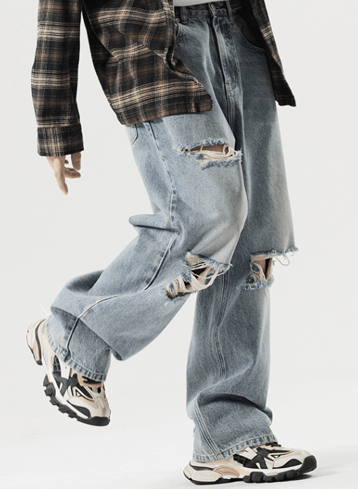Japanese Brand Fashion loose men's high street ripped jeans Size US 34 / EU 50 - 3 Thumbnail