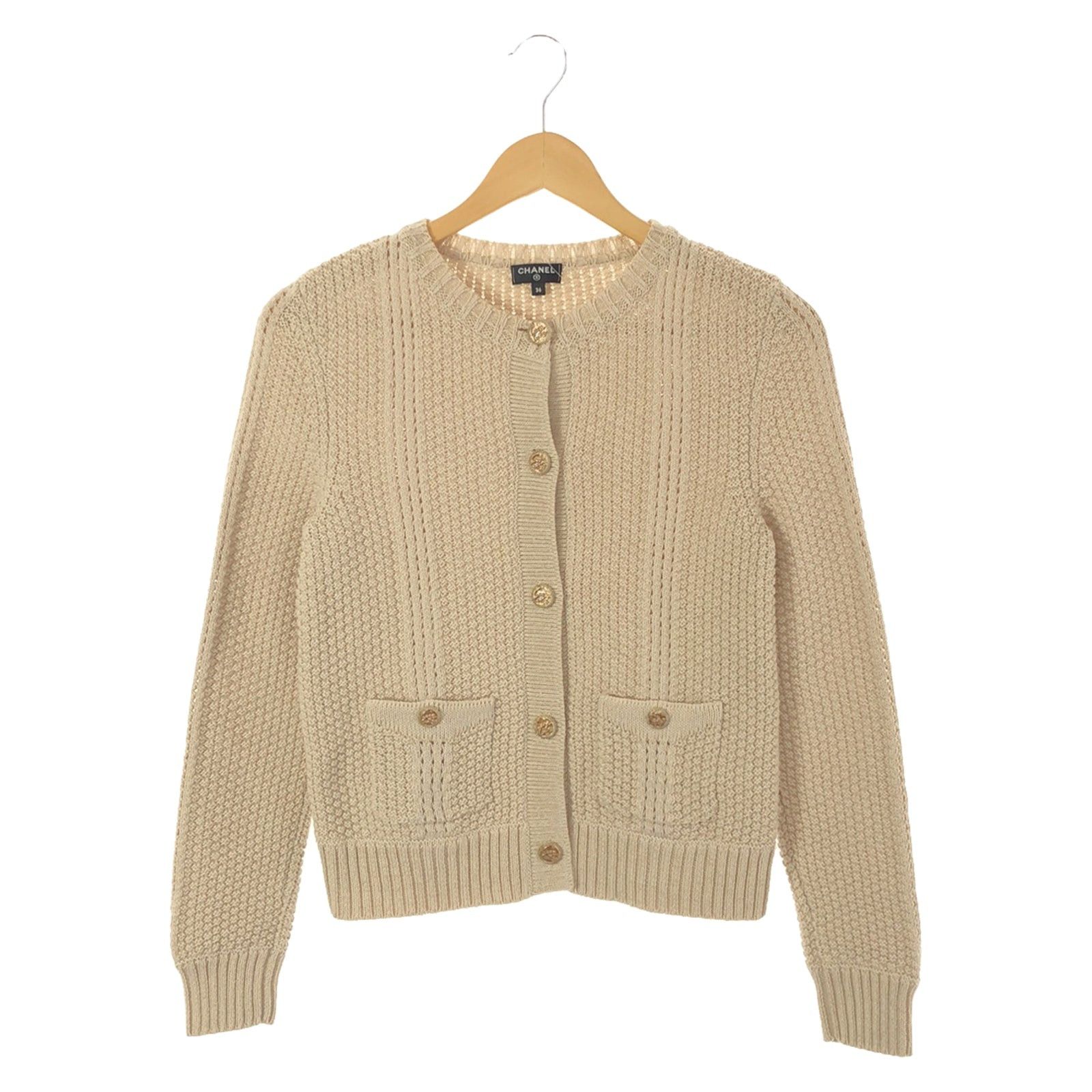 Chanel Chanel Cardigan Wool Beige Size ONE SIZE - 1 Thumbnail