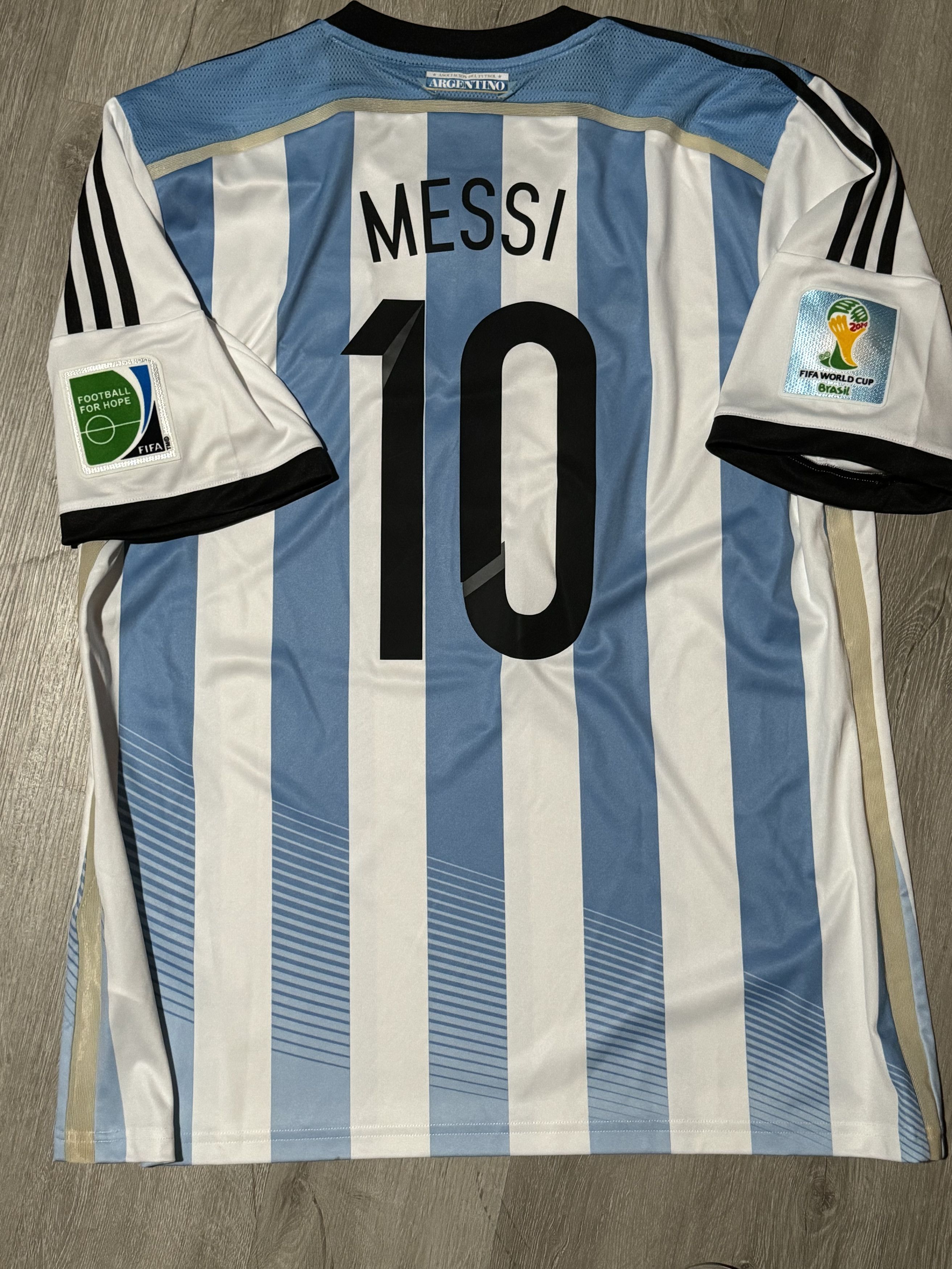 image of Adidas x Soccer Jersey Argentina World Cup 2014 Semis Messi XL Home Football Jersey in Blue White