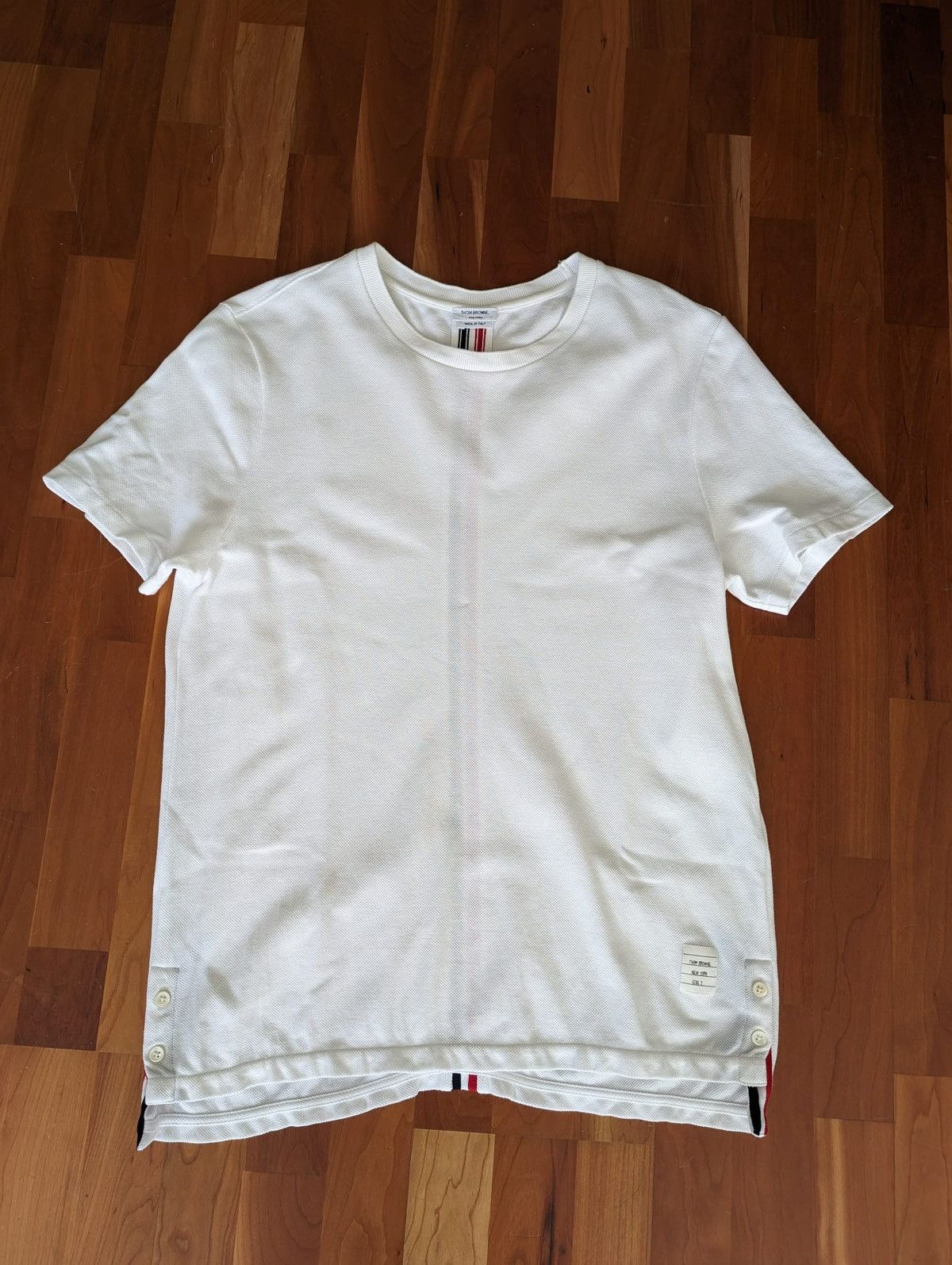 image of Thom Browne Pique Cotton Tee Size 2 in White, Men's