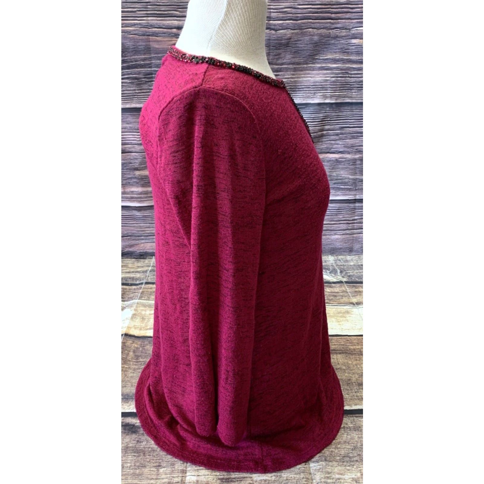 Juicy Couture Juicy Couture Burgandy 3/4 Sleeve Sequin Pullover Women's Small Light Weight Shirt Size S / US 4 / IT 40 - 2 Thumbnail