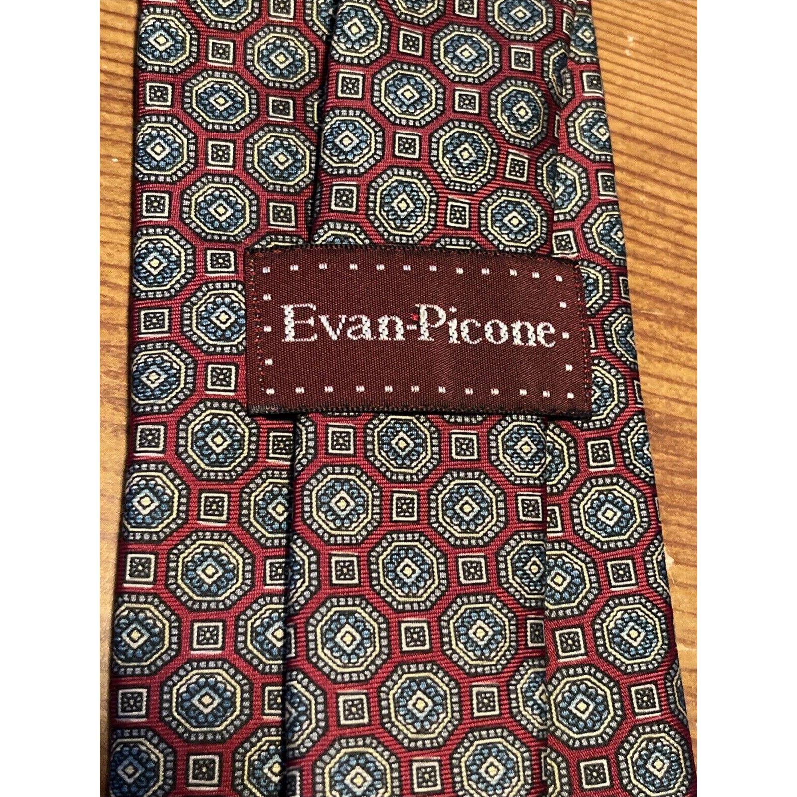 Evan Picone Evan-Picone Tie Necktie Burgundy Black X-Long Geometric Silk Size ONE SIZE - 3 Thumbnail