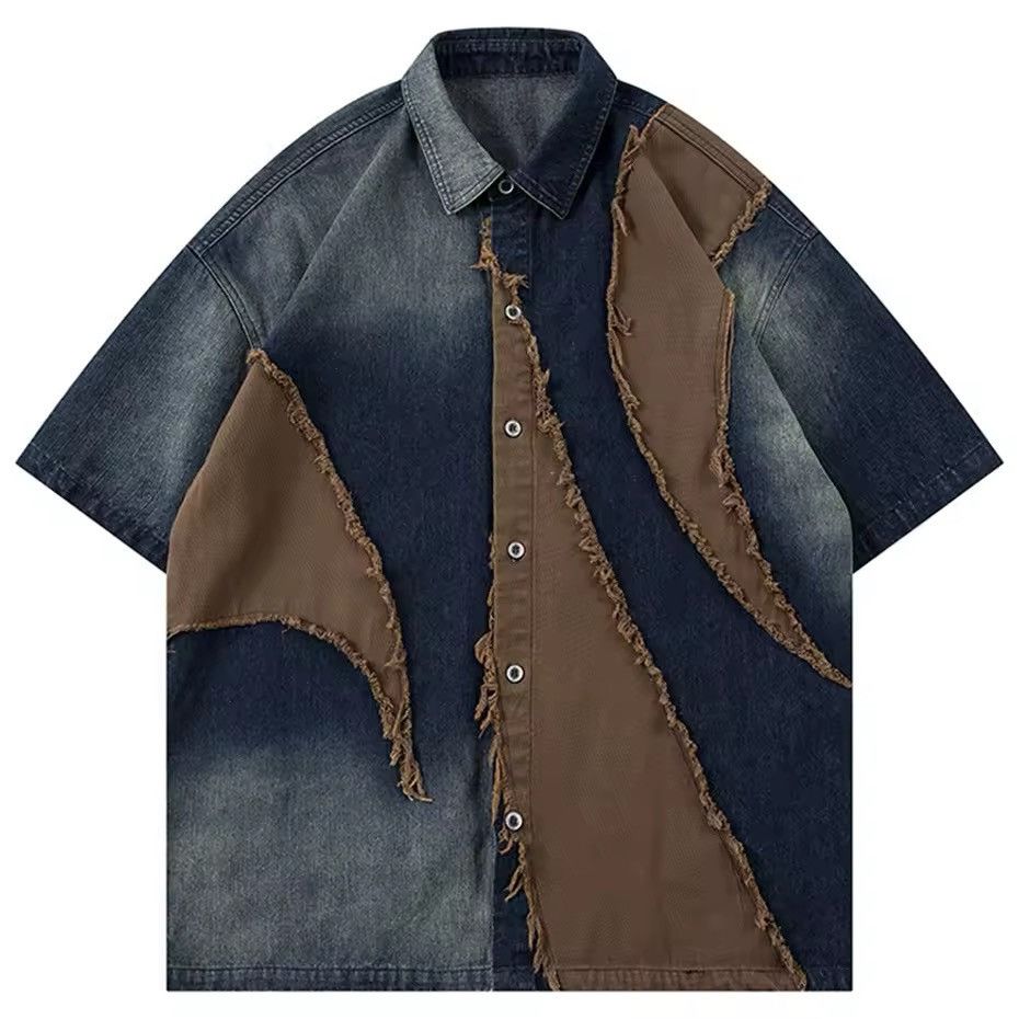 Designer × Vintage Patchwork Loose Streetwear Denim Summer Shirt Size US XL / EU 56 / 4 - 1 Thumbnail