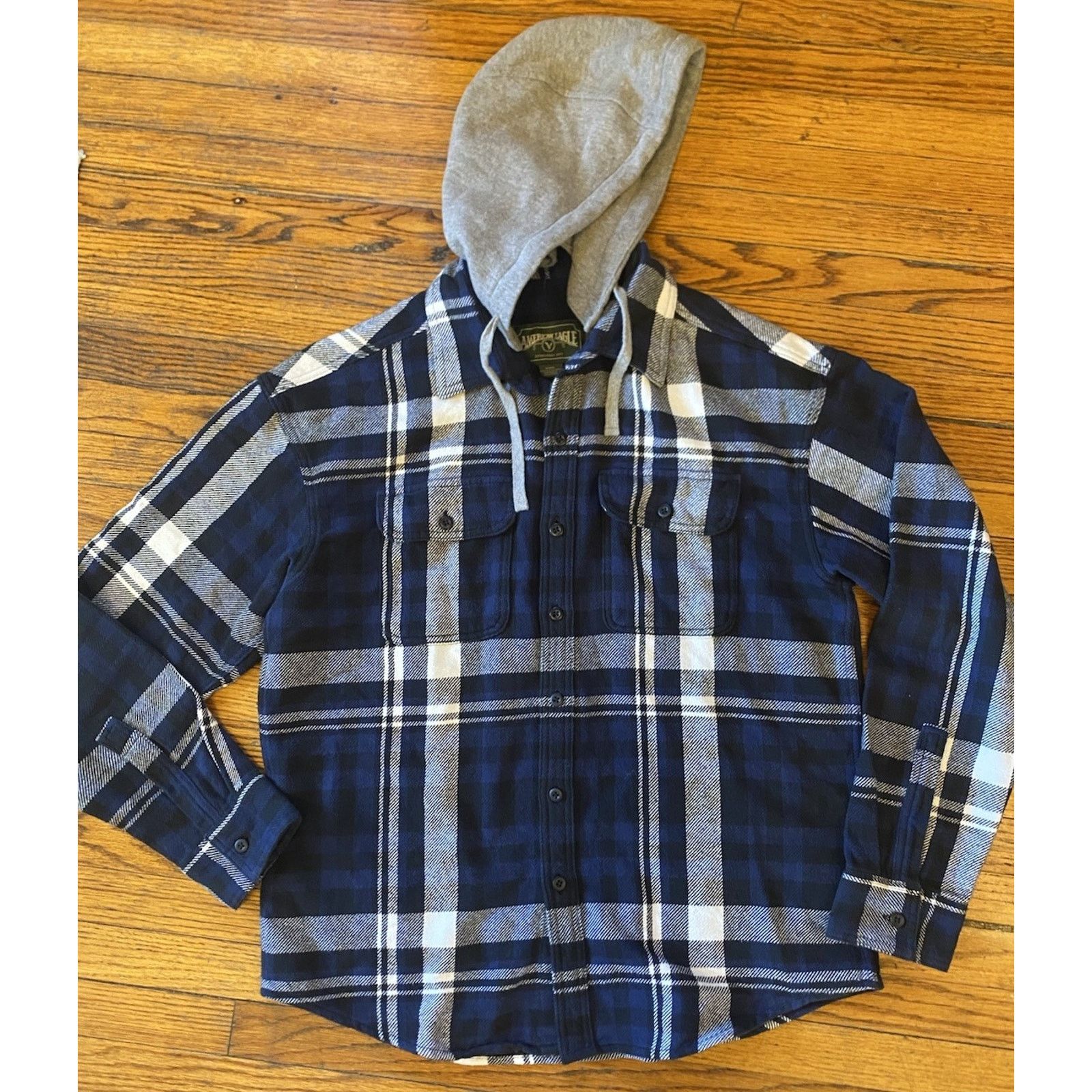 American Eagle Outfitters American Eagle Shirt Mens M Blue Flannel Detachable Hood Size US M / EU 48-50 / 2 - 1 Thumbnail